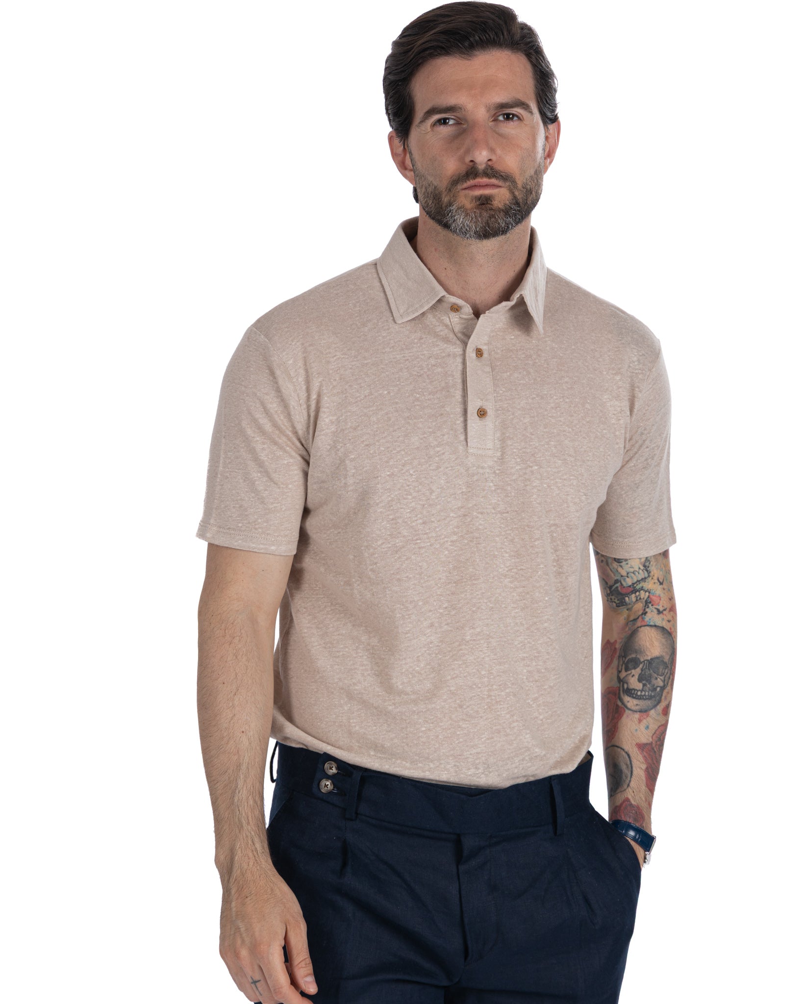 Marcos - polo tricoté en lin beige