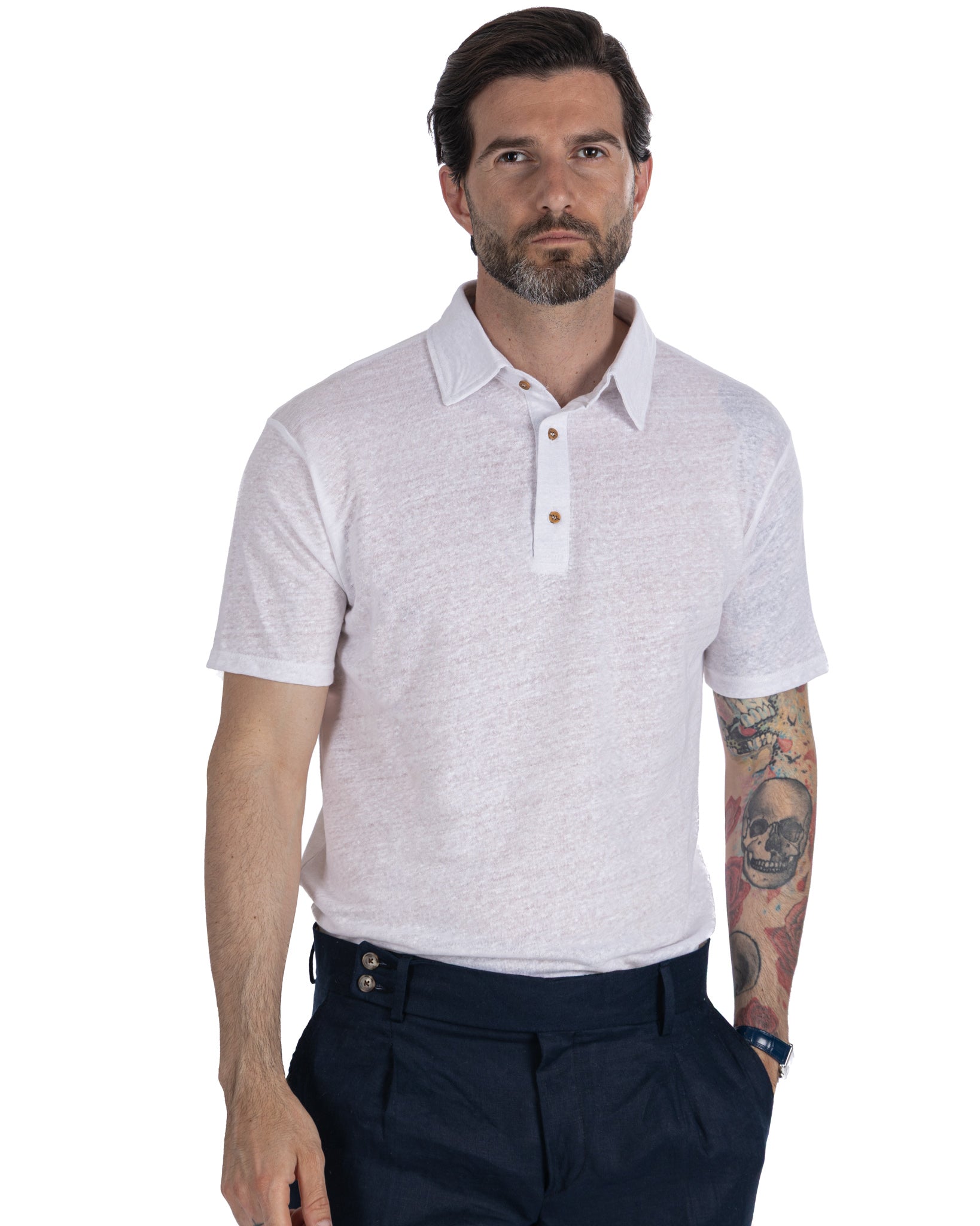Marcos - polo tricoté en lin blanc