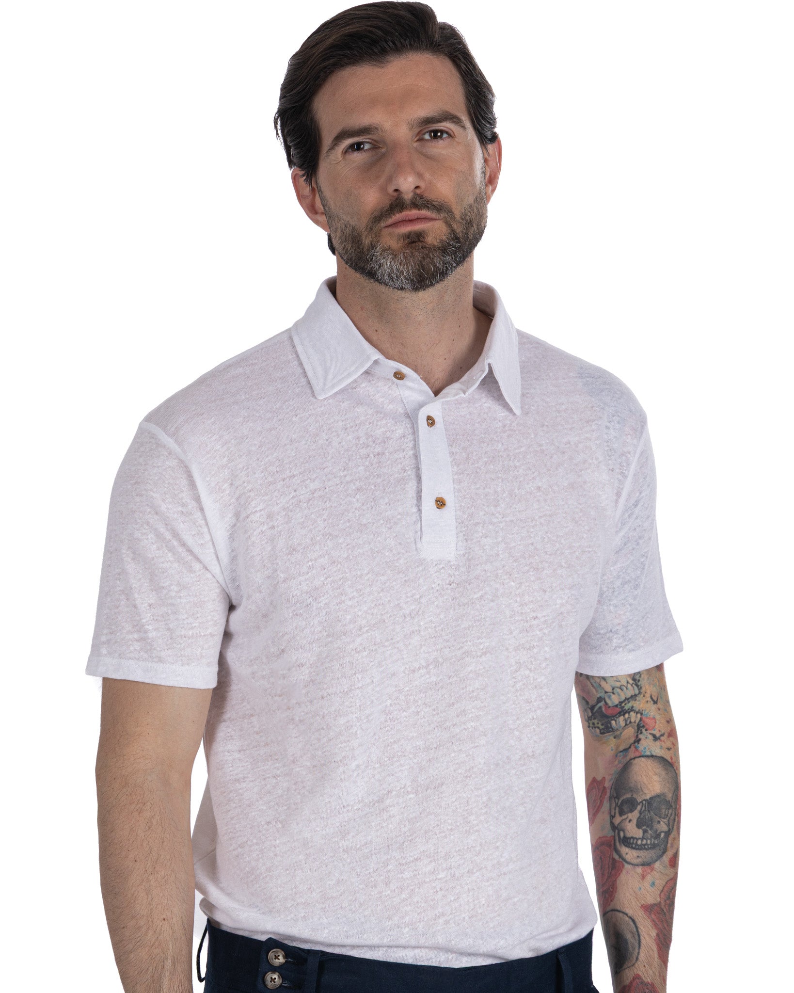 Marcos - polo tricoté en lin blanc
