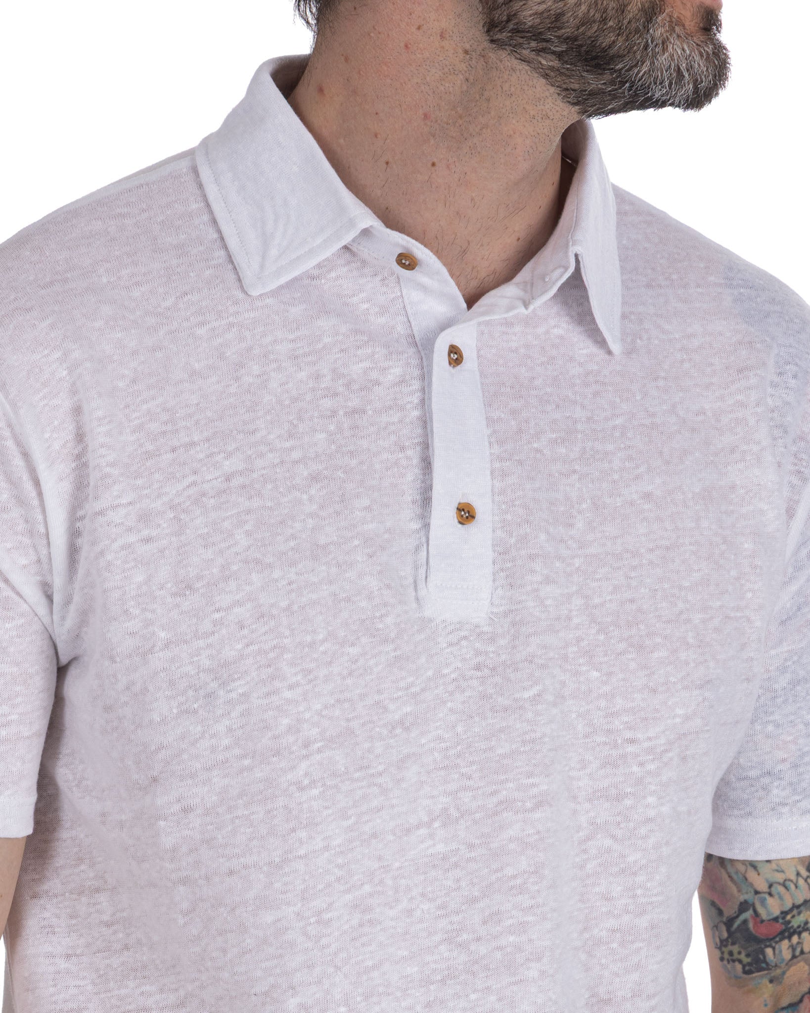Marcos - polo tricoté en lin blanc