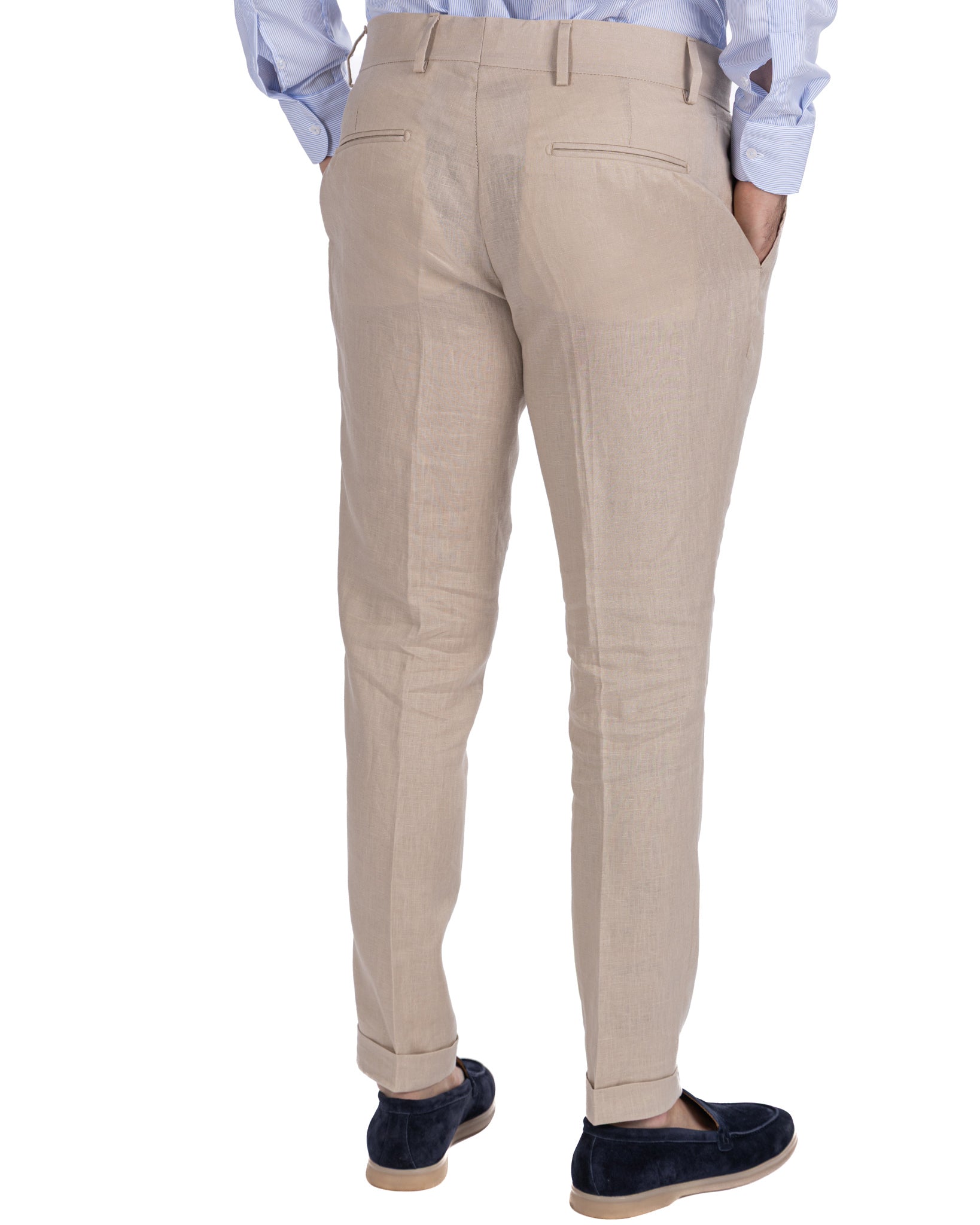 Pescaluse - pantalon taille haute en pur lin avec ficelle