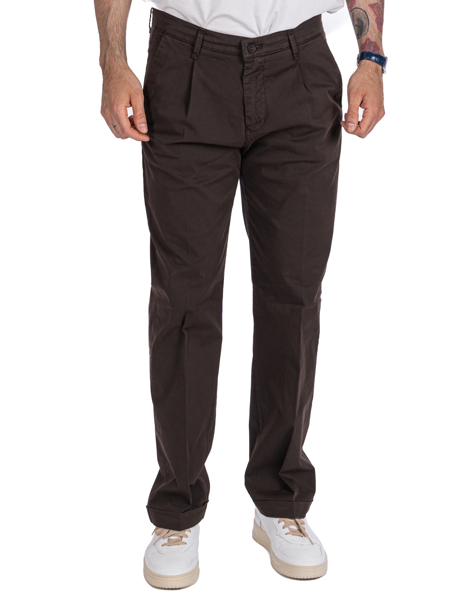 Seath - Pantalon large en coton marron foncé