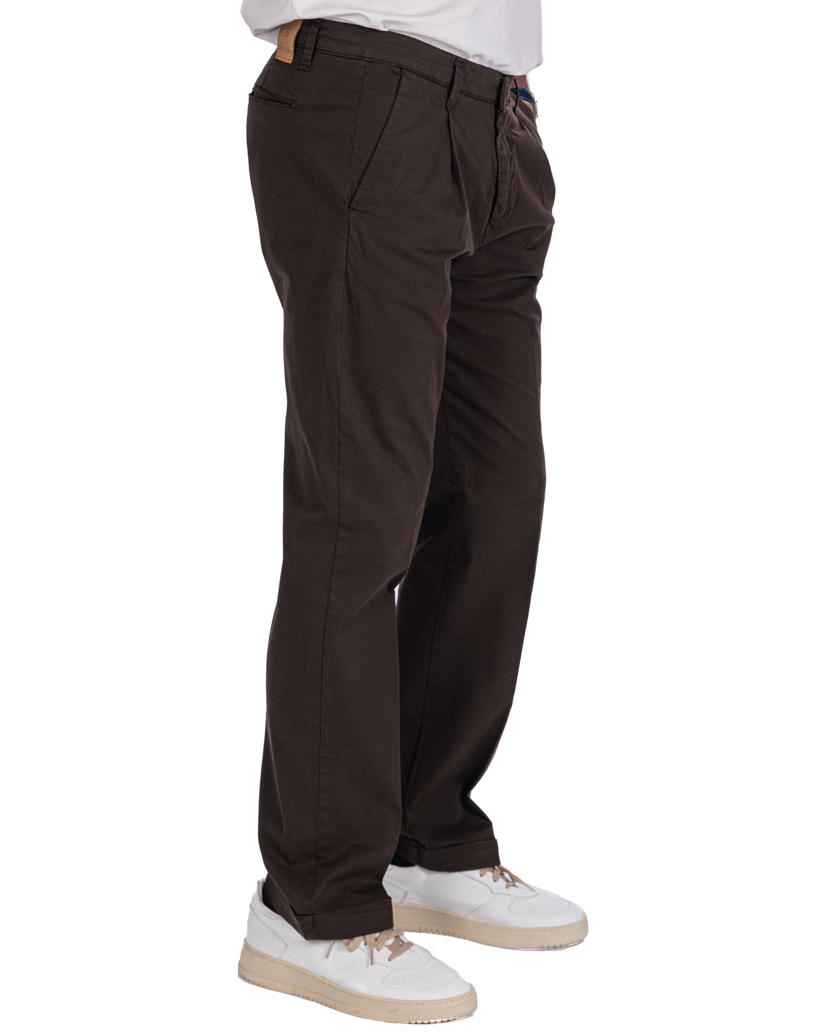 Seath - Pantalon large en coton marron foncé