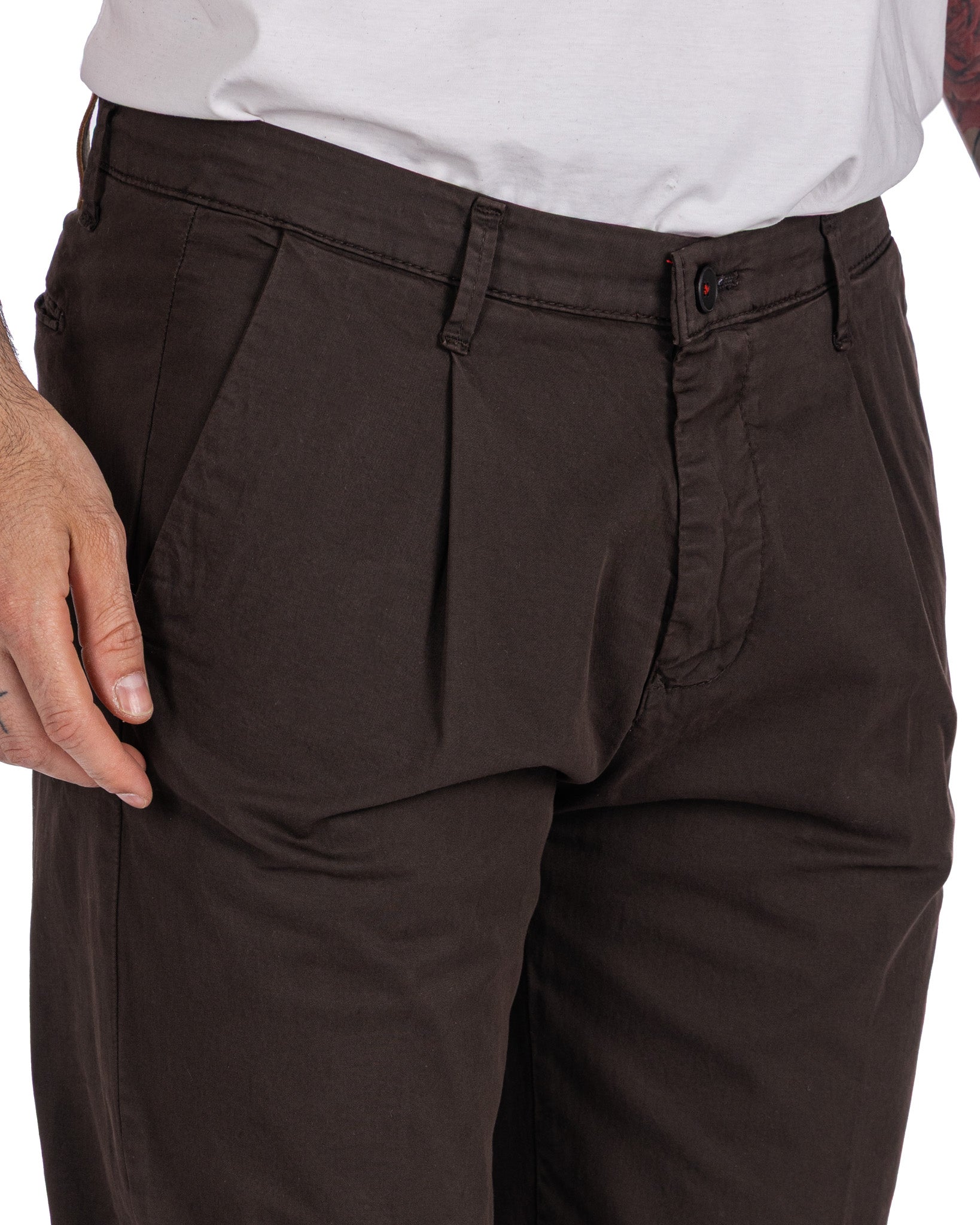 Seath - Pantalon large en coton marron foncé