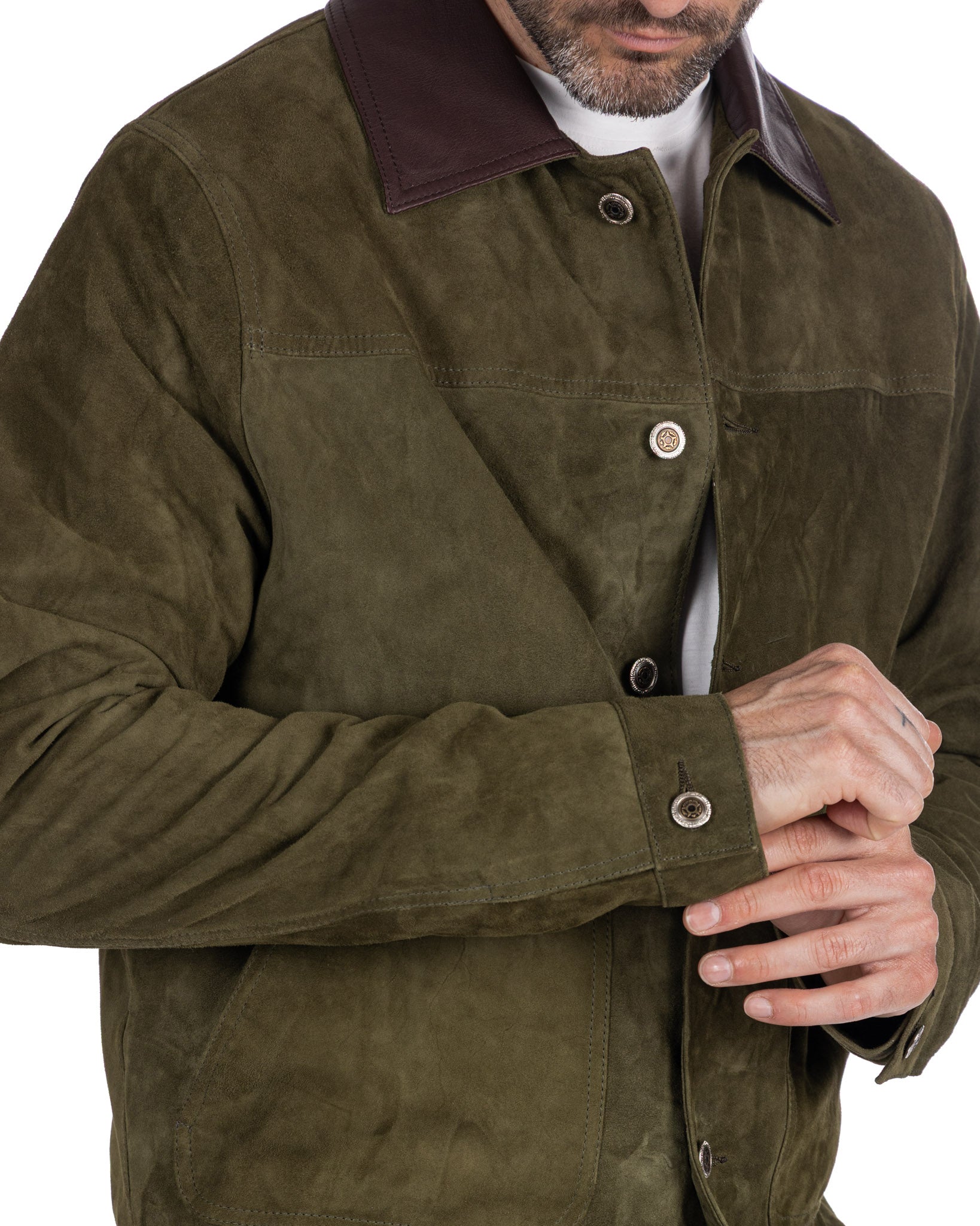 Veste boutonnée en daim vert