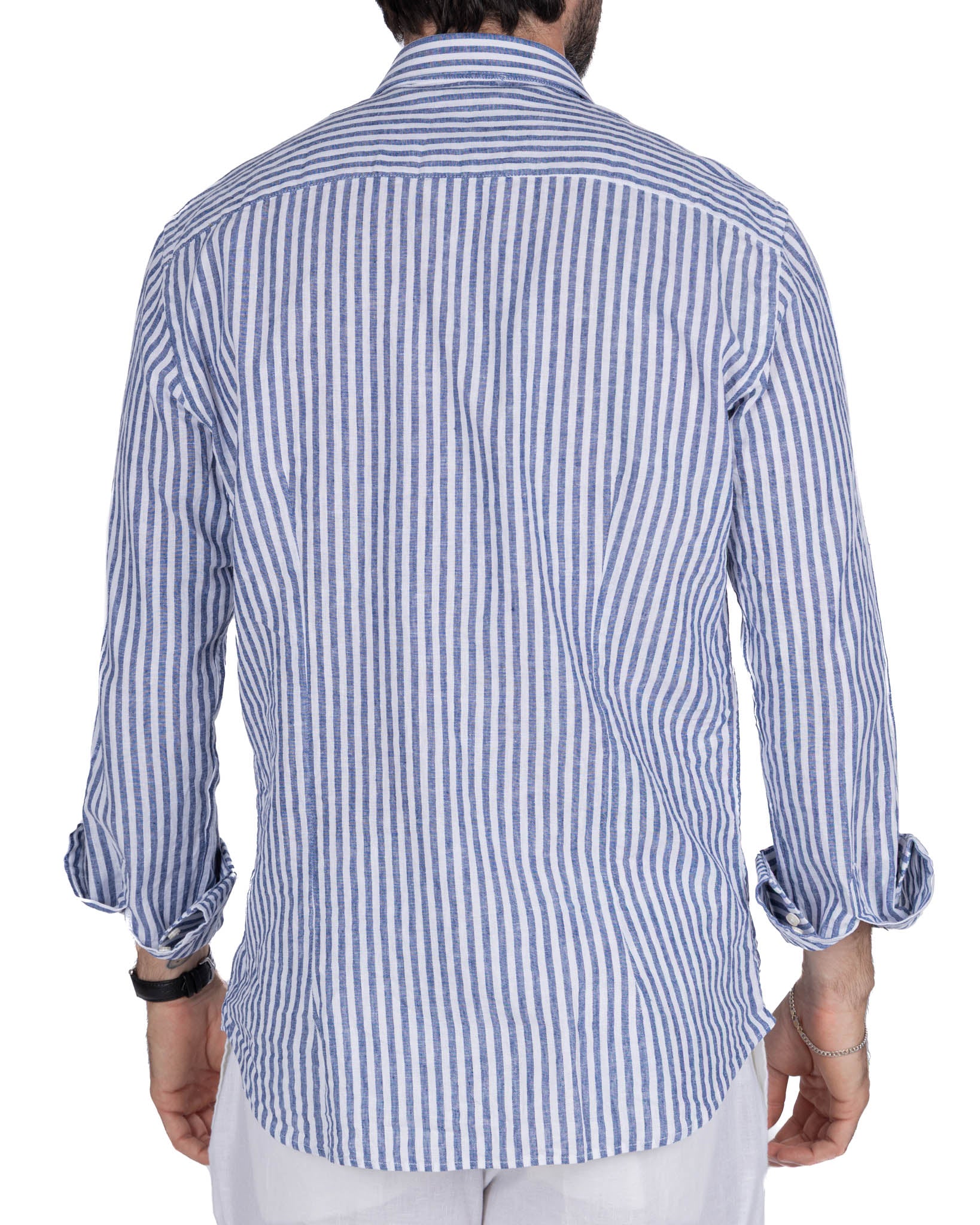 Cassis - Blue Striped Linen Blend Shirt