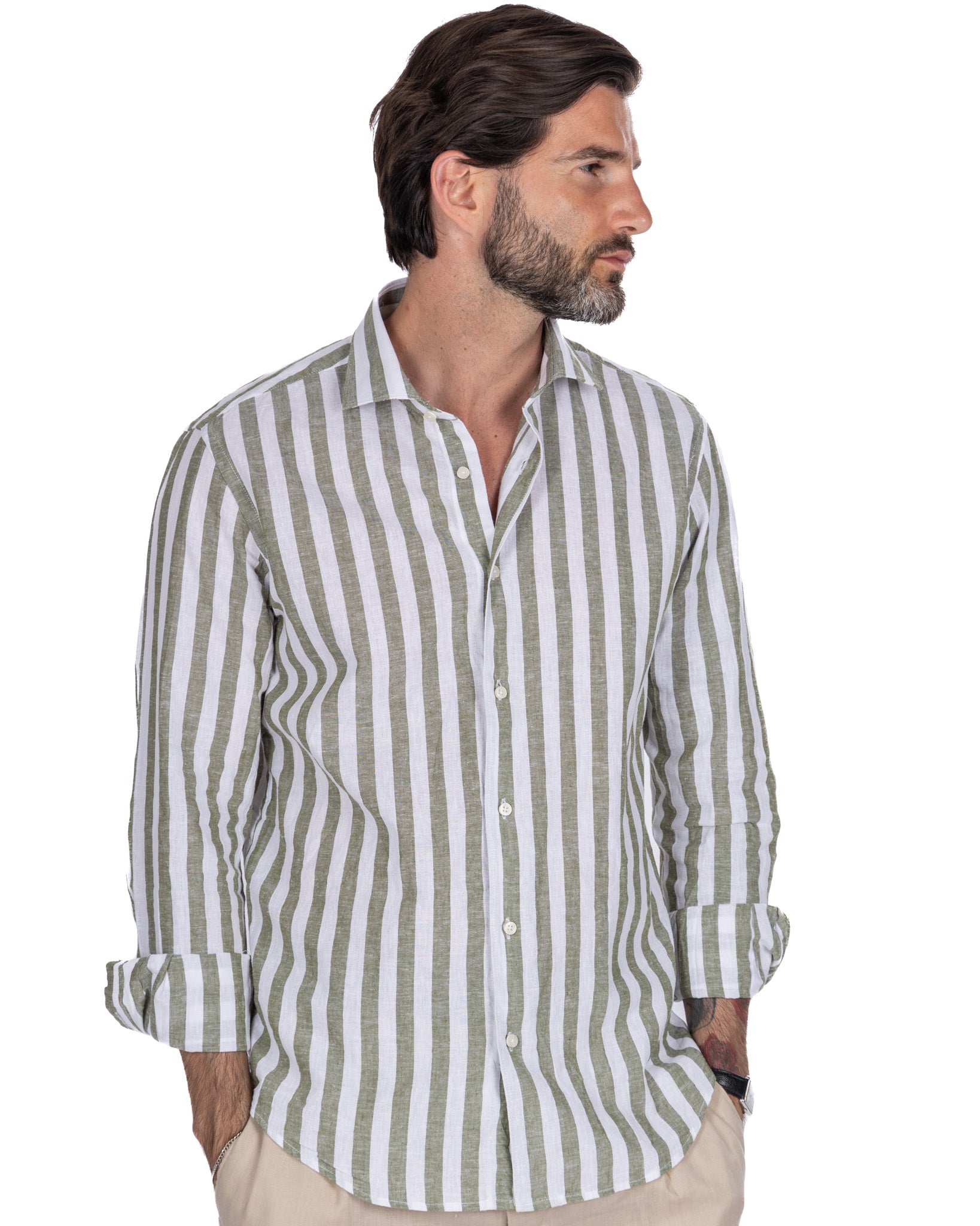 Eze - chemise en lin mélangé à rayures militaires