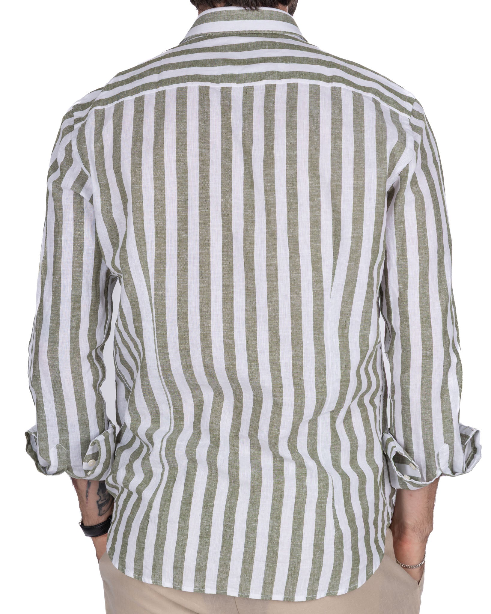 Eze - chemise en lin mélangé à rayures militaires