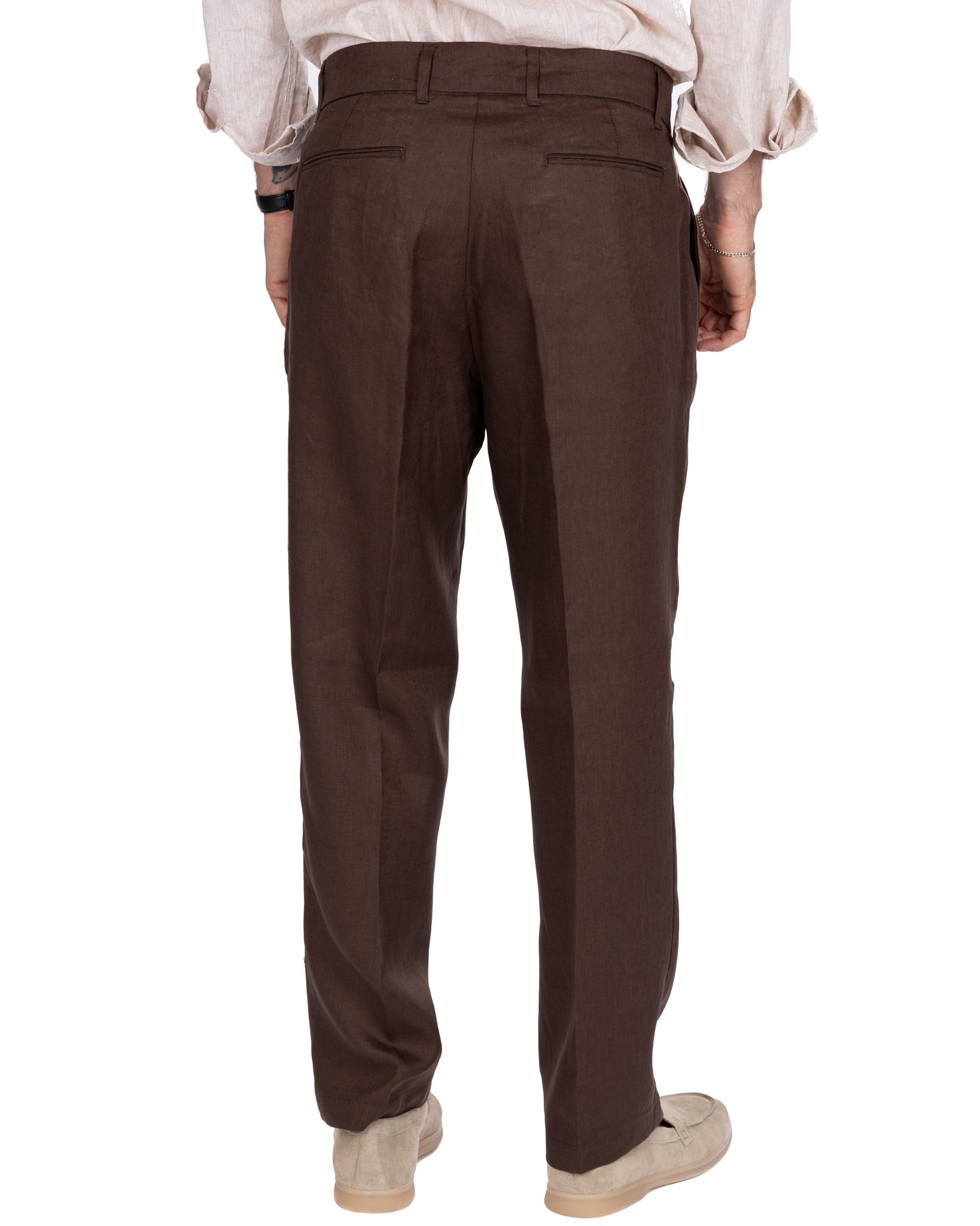 Lucas - pantalon large en pur lin foncé à plis