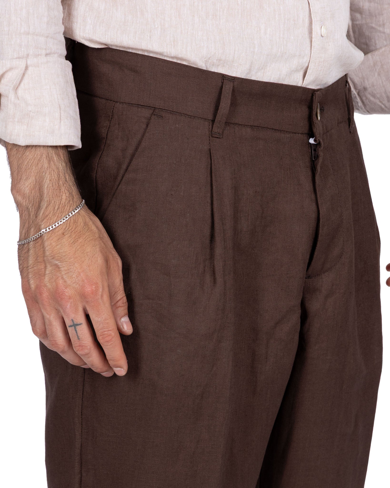 Lucas - pantalon large en pur lin foncé à plis