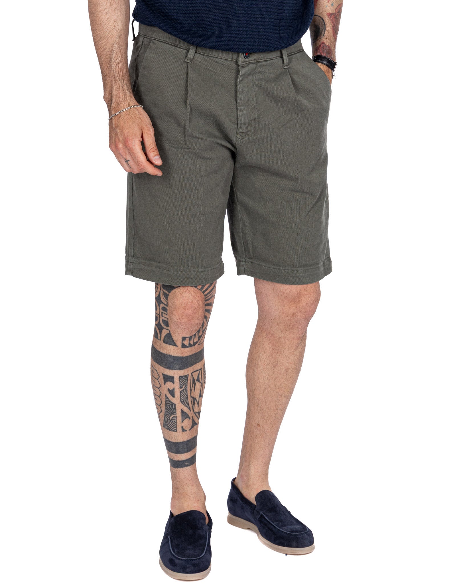 Easton - High Waist Military Bermuda Shorts with Darts