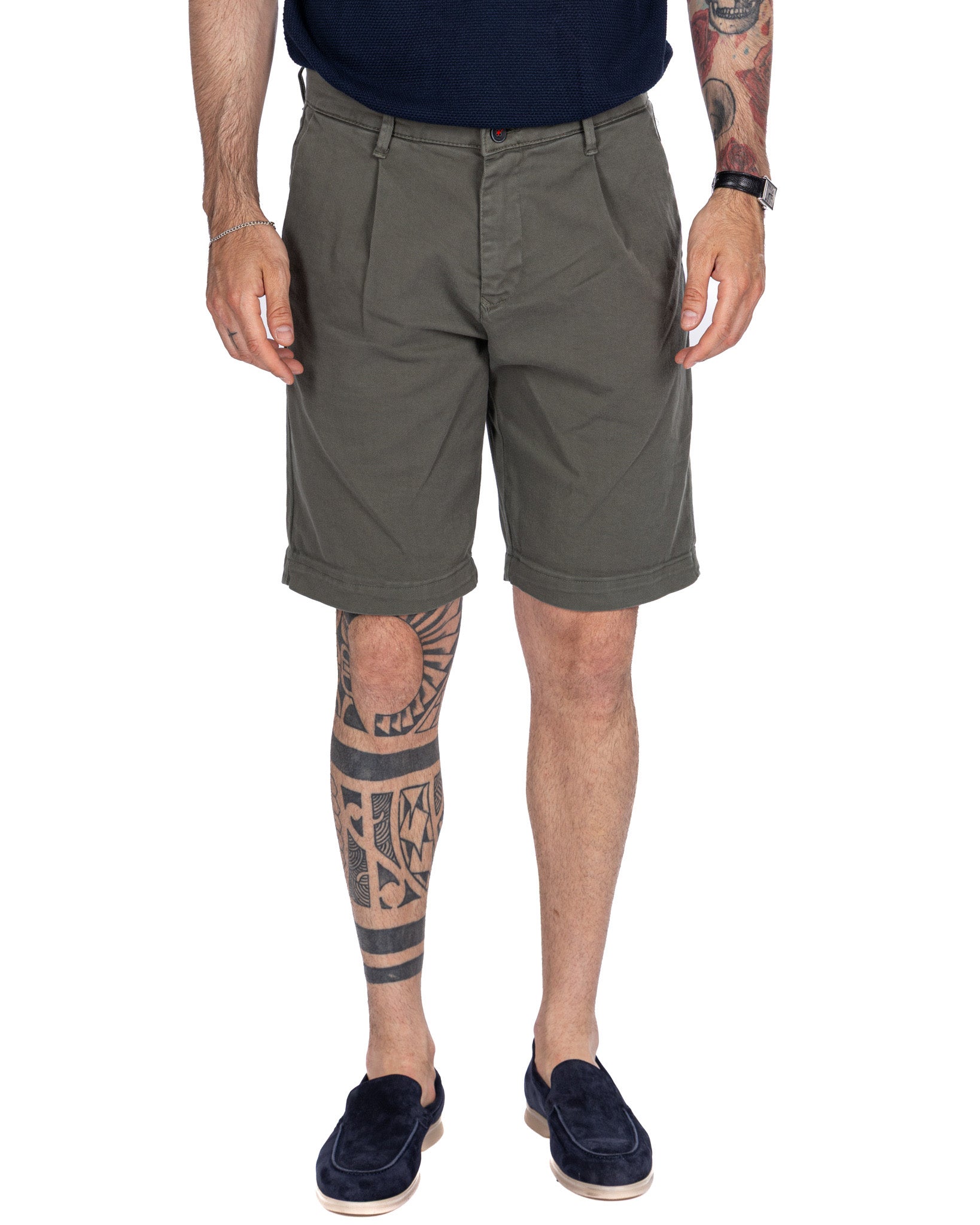 Easton - High Waist Military Bermuda Shorts with Darts