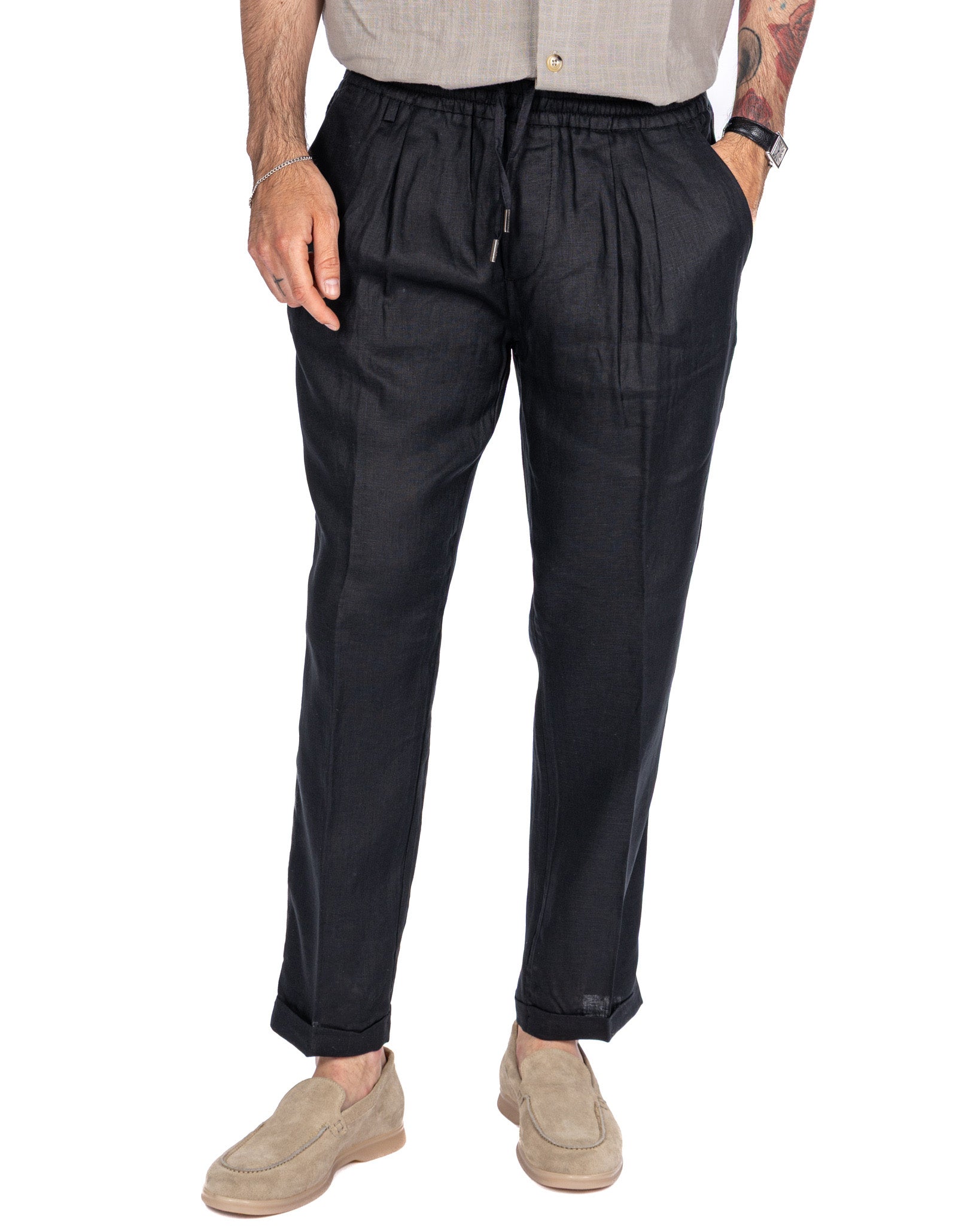 Cary - pantalon en pur lin noir