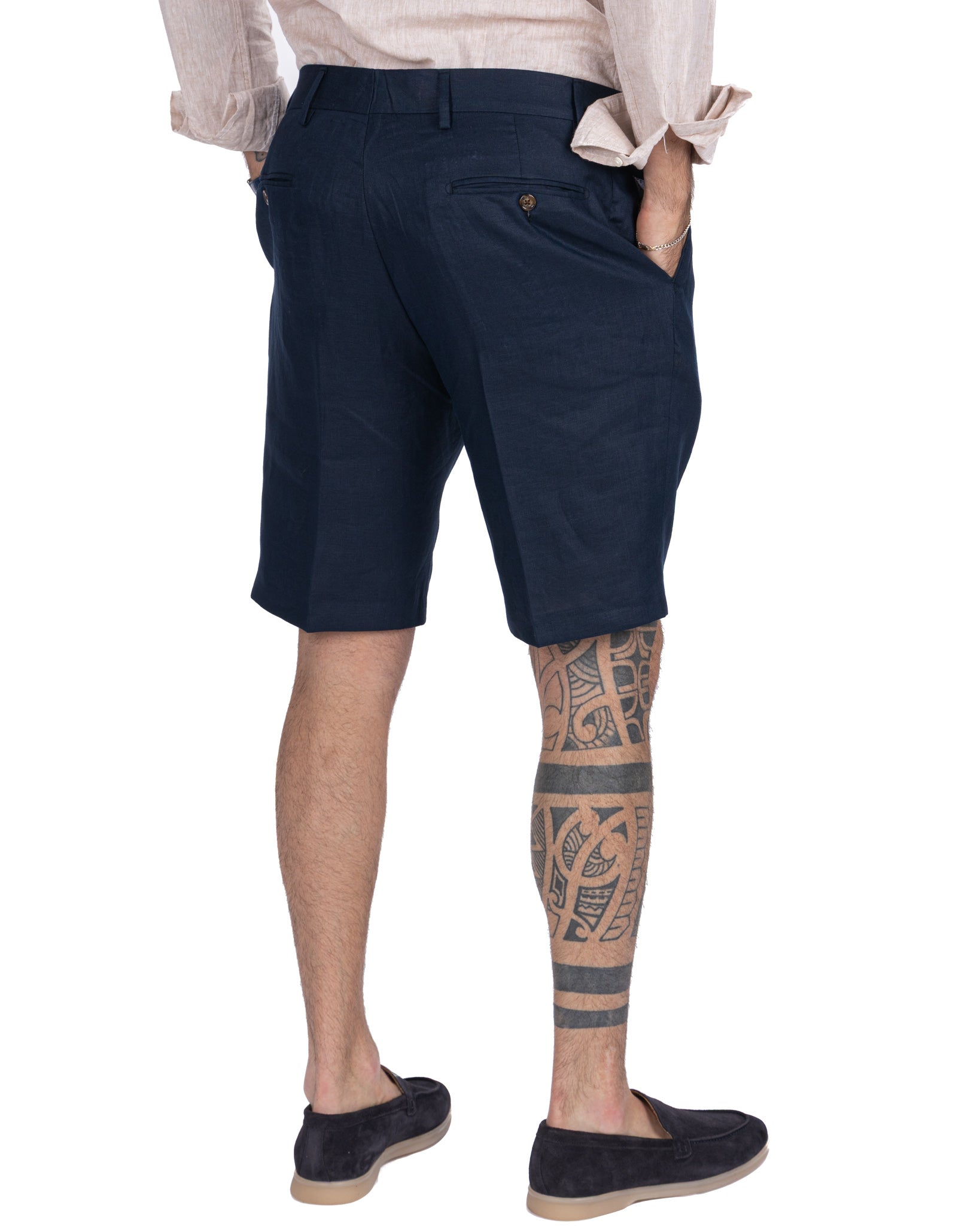 Rowan - Bermuda taille haute à plis bleus