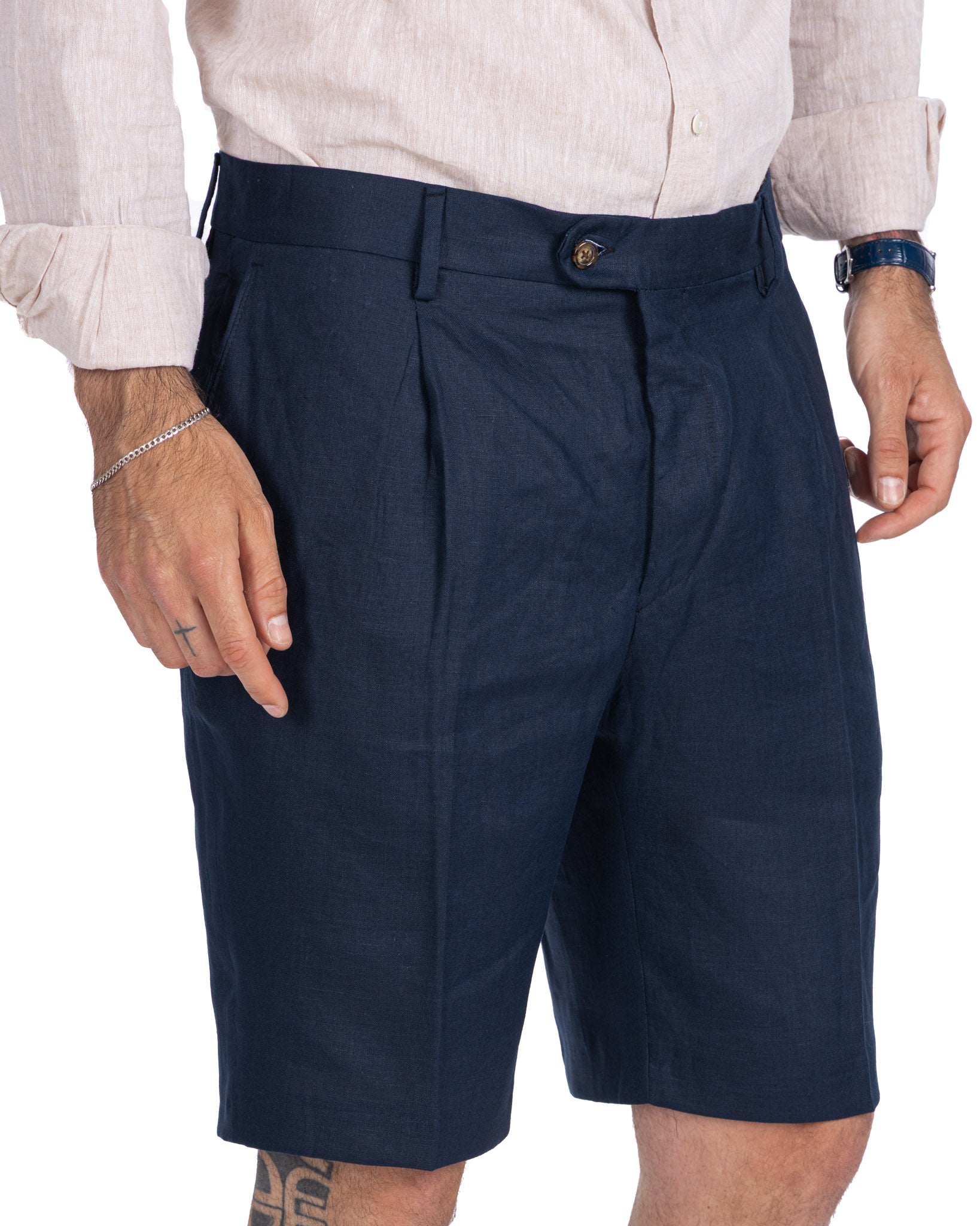 Rowan - Bermuda taille haute à plis bleus