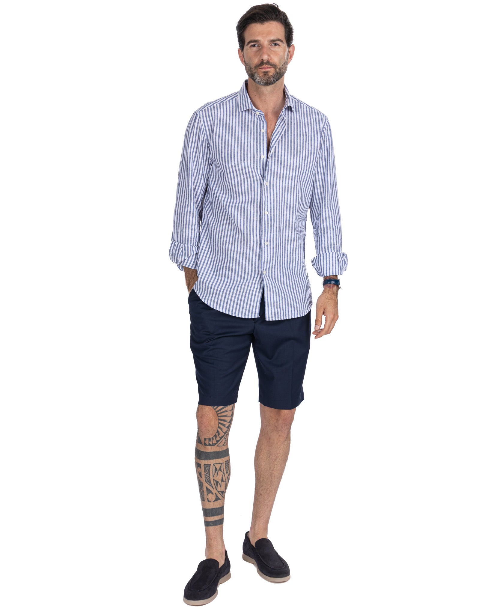Colton - bermuda taille haute à plis bleus