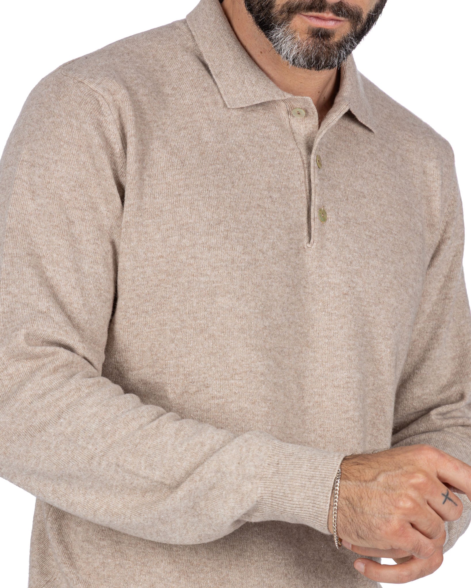 Polo en cachemire mélangé beige tigre