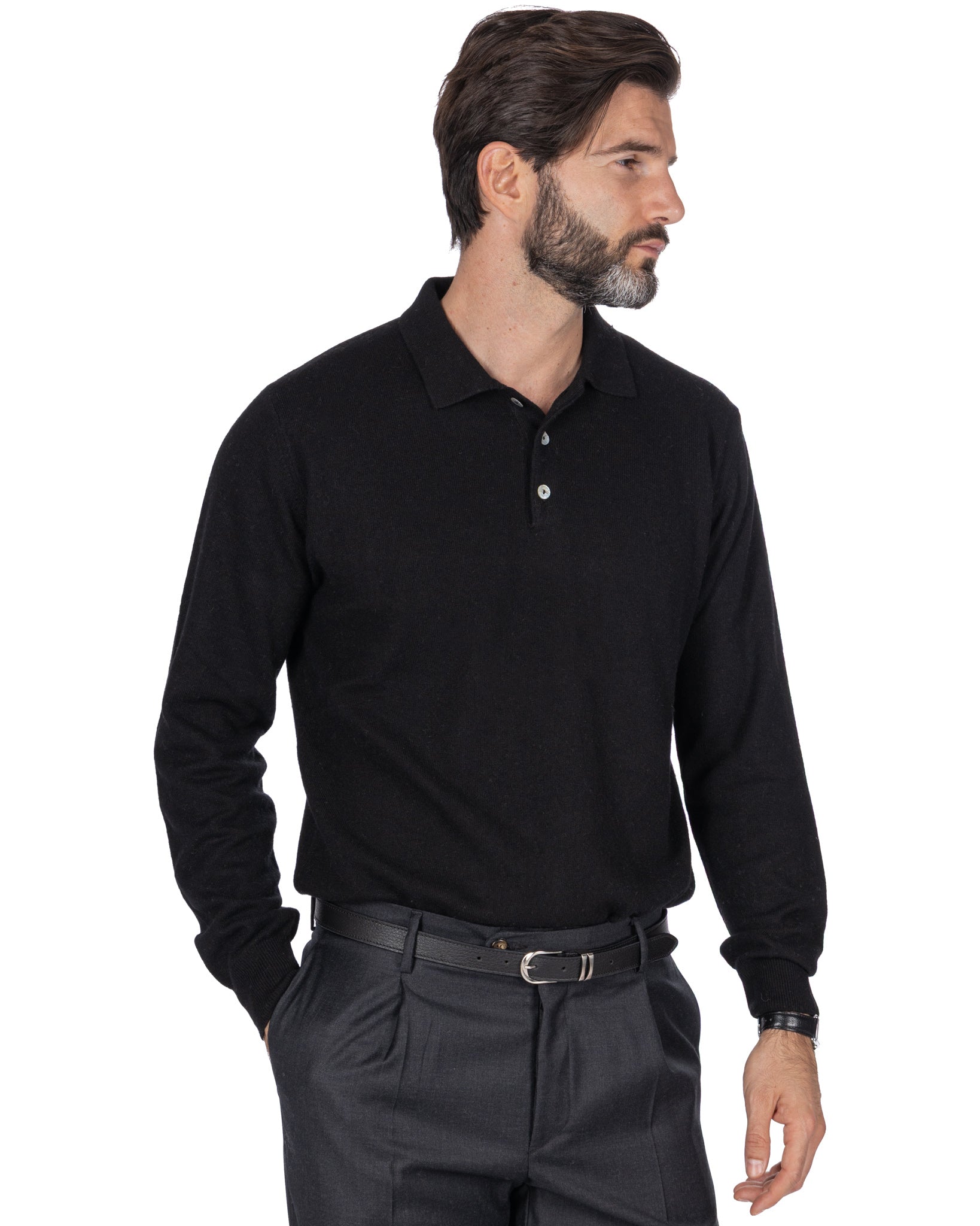 Polo Tigre en mélange de cachemire noir