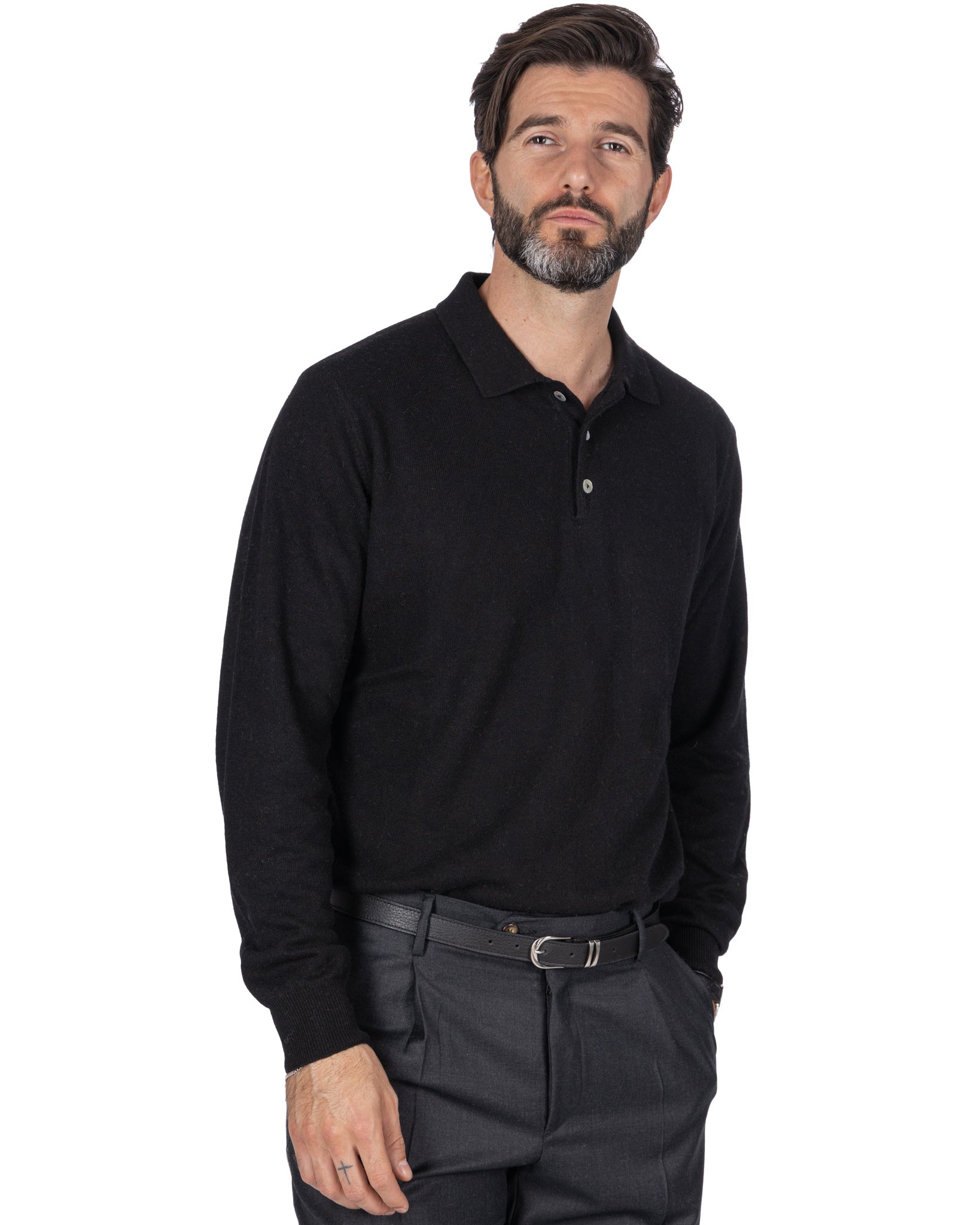 Polo Tigre en mélange de cachemire noir