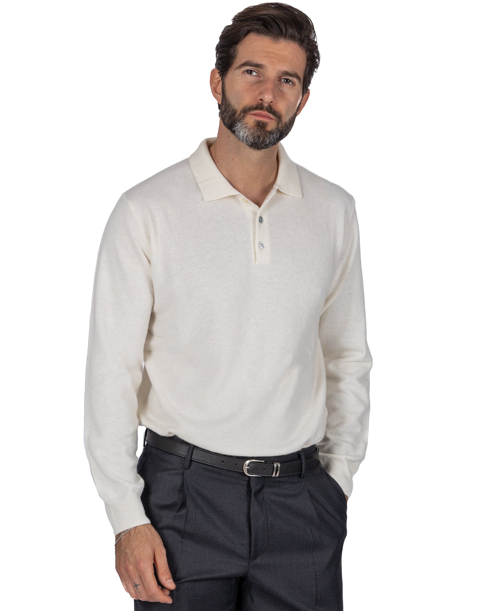 Polo Tigre en mélange cachemire crème