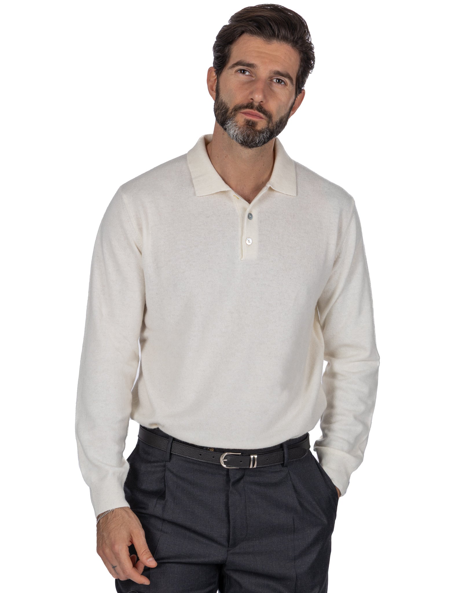 Polo Tigre en mélange cachemire crème