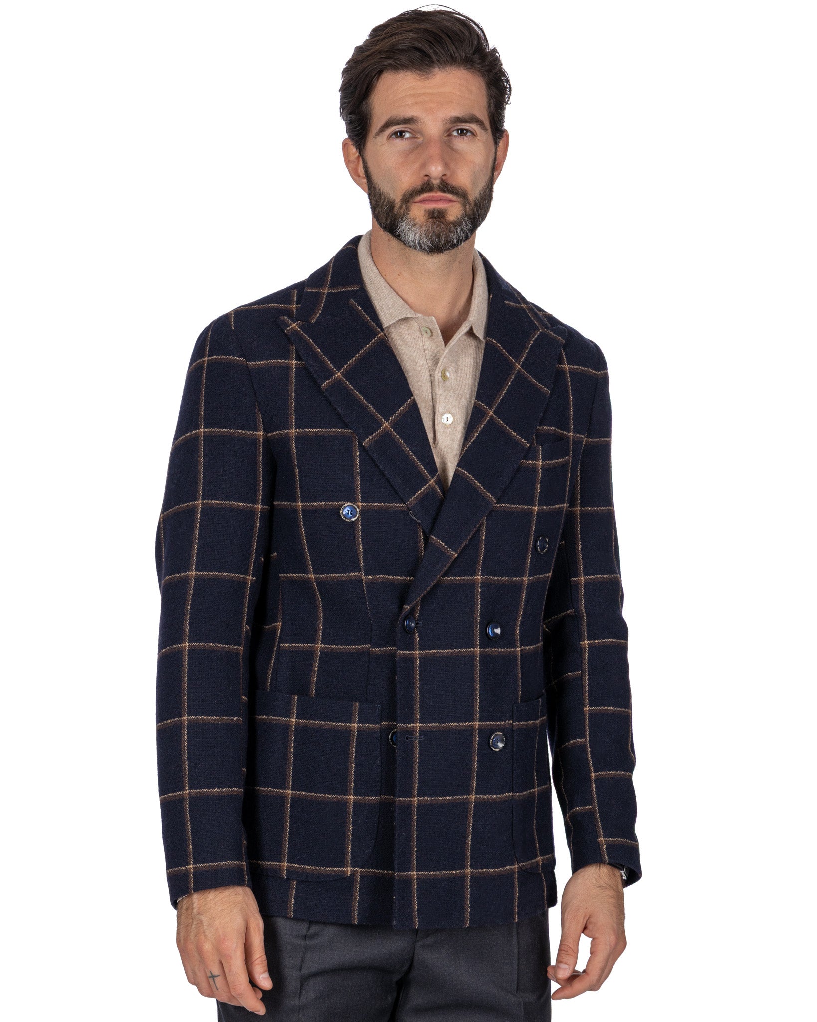 Veste croisée Fuji à carreaux bleus