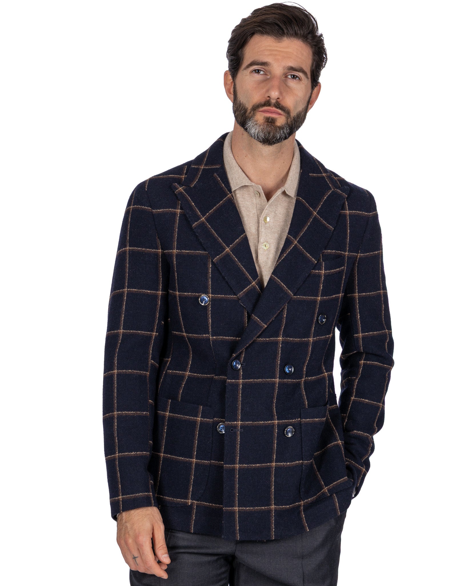 Veste croisée Fuji à carreaux bleus