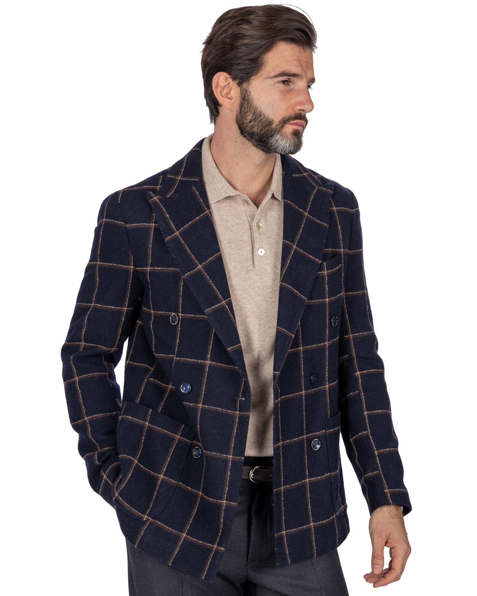 Veste croisée Fuji à carreaux bleus