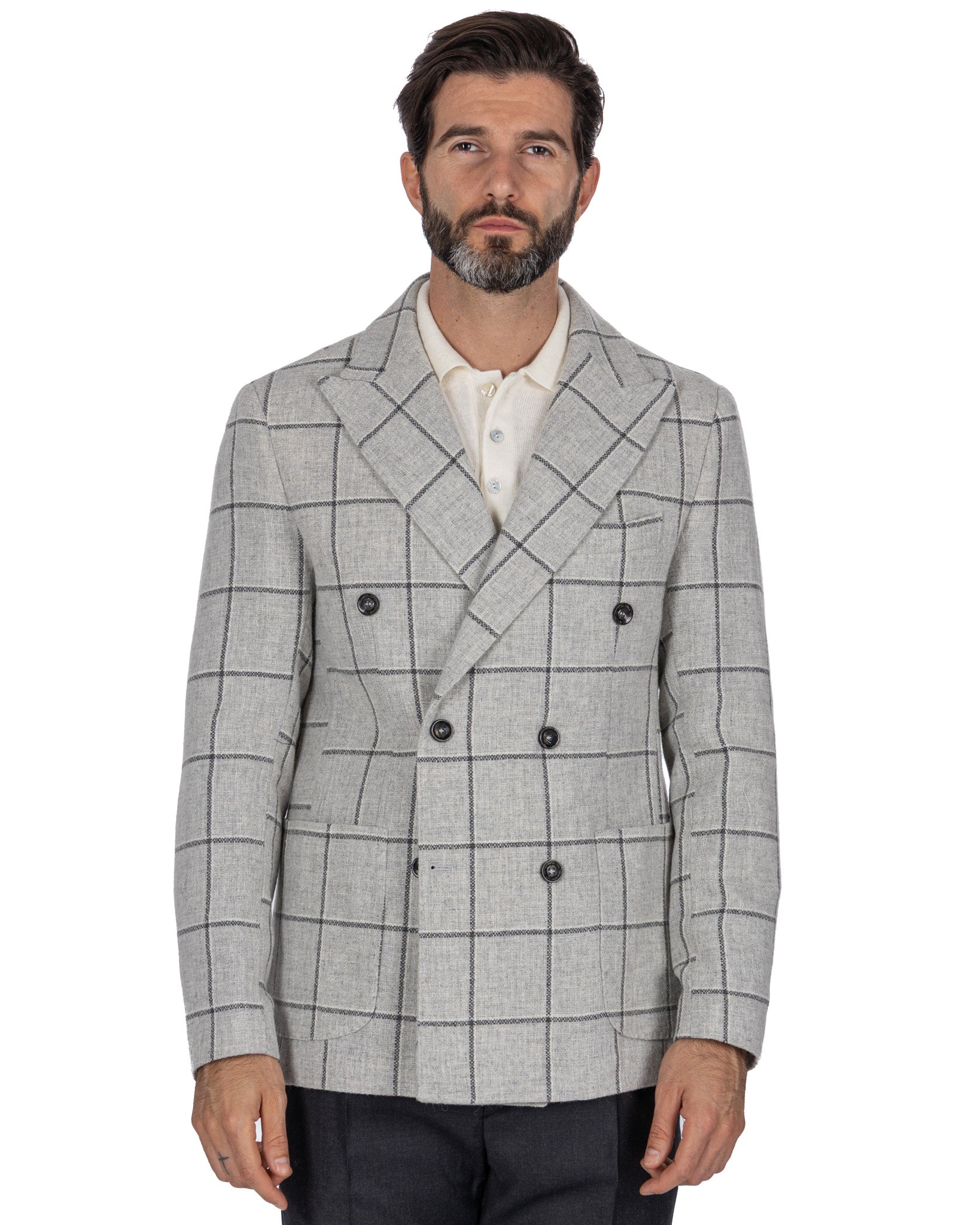 Veste croisée Fuji à carreaux gris