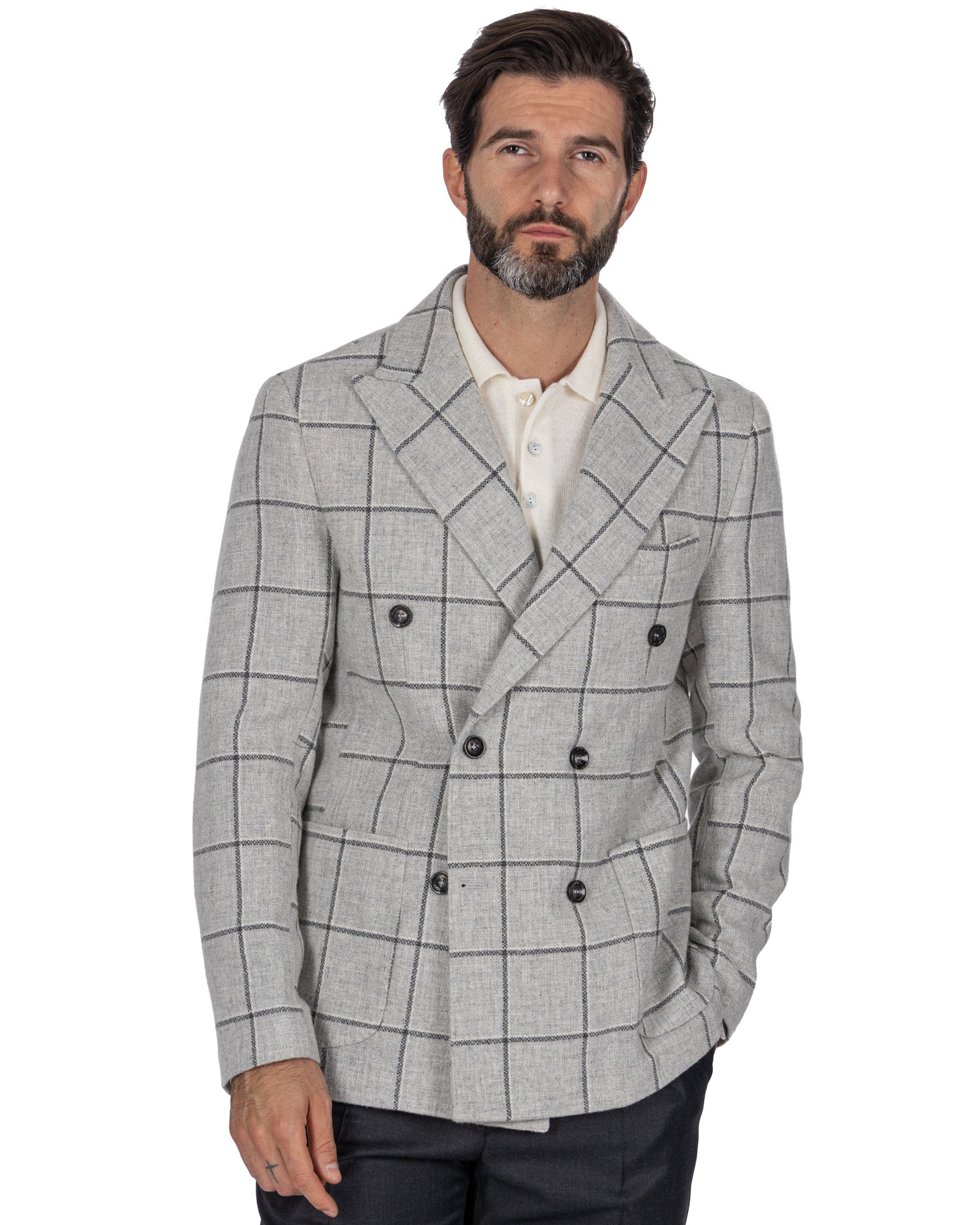 Veste croisée Fuji à carreaux gris