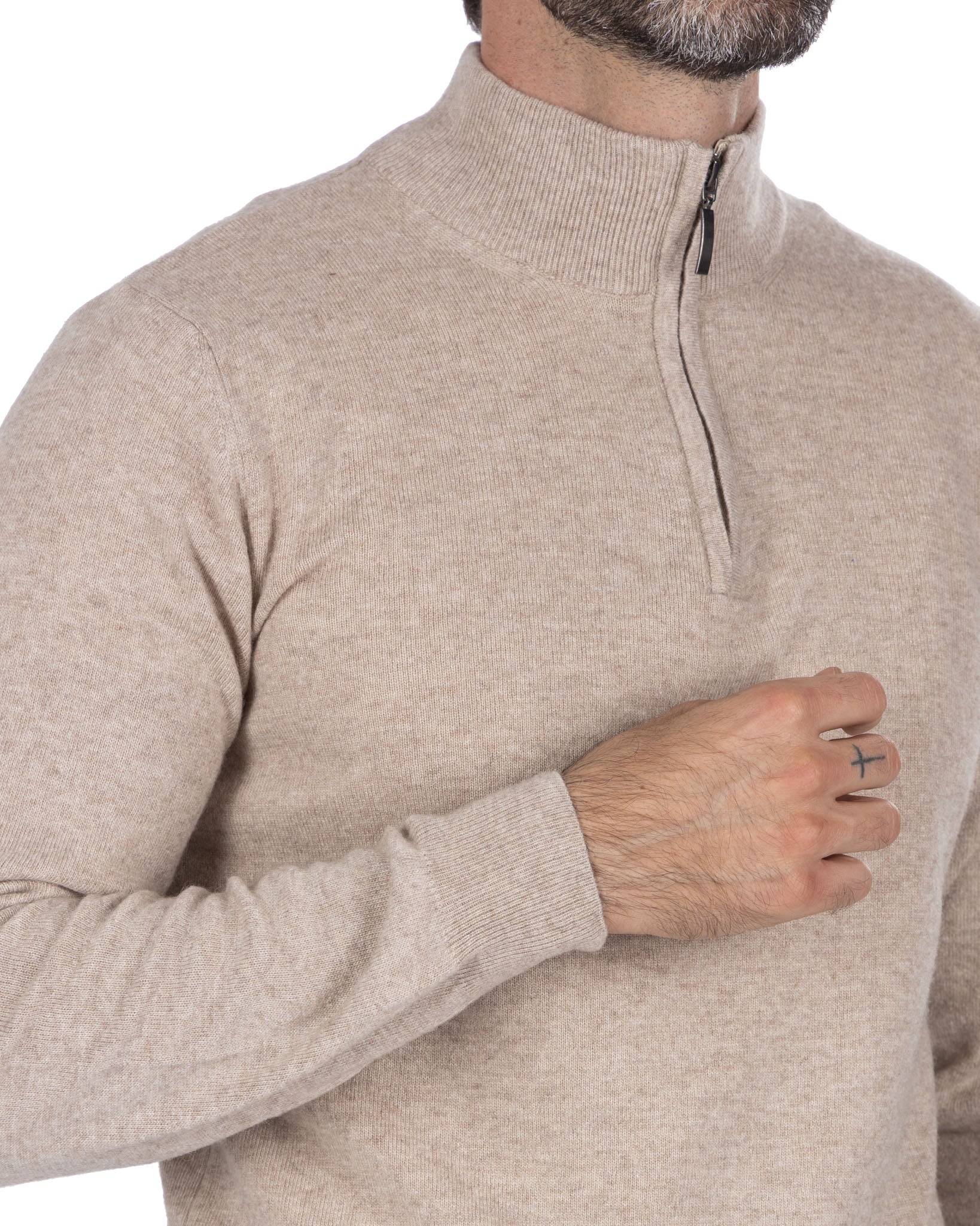 Pull col roulé zippé Rory en mélange cachemire sable