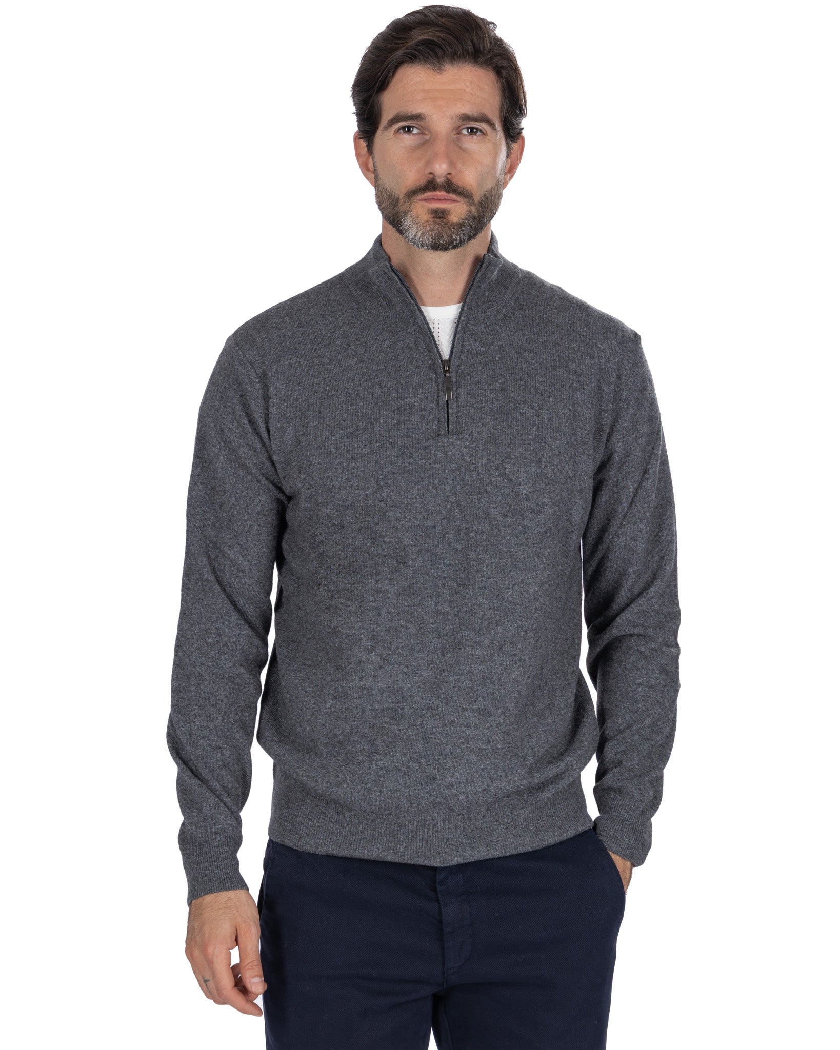 Rory zip-up turtleneck in anthracite cashmere blend