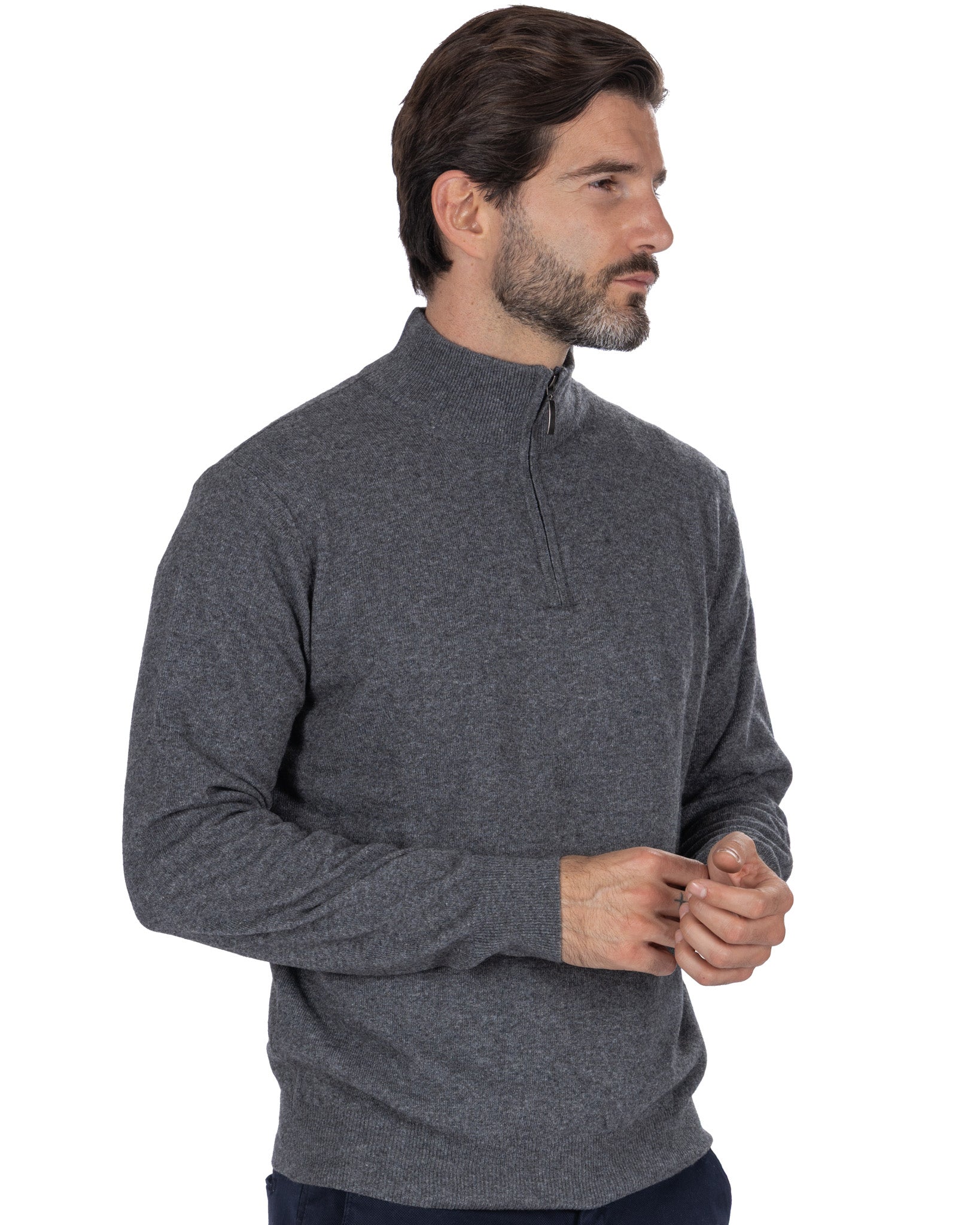 Rory zip-up turtleneck in anthracite cashmere blend