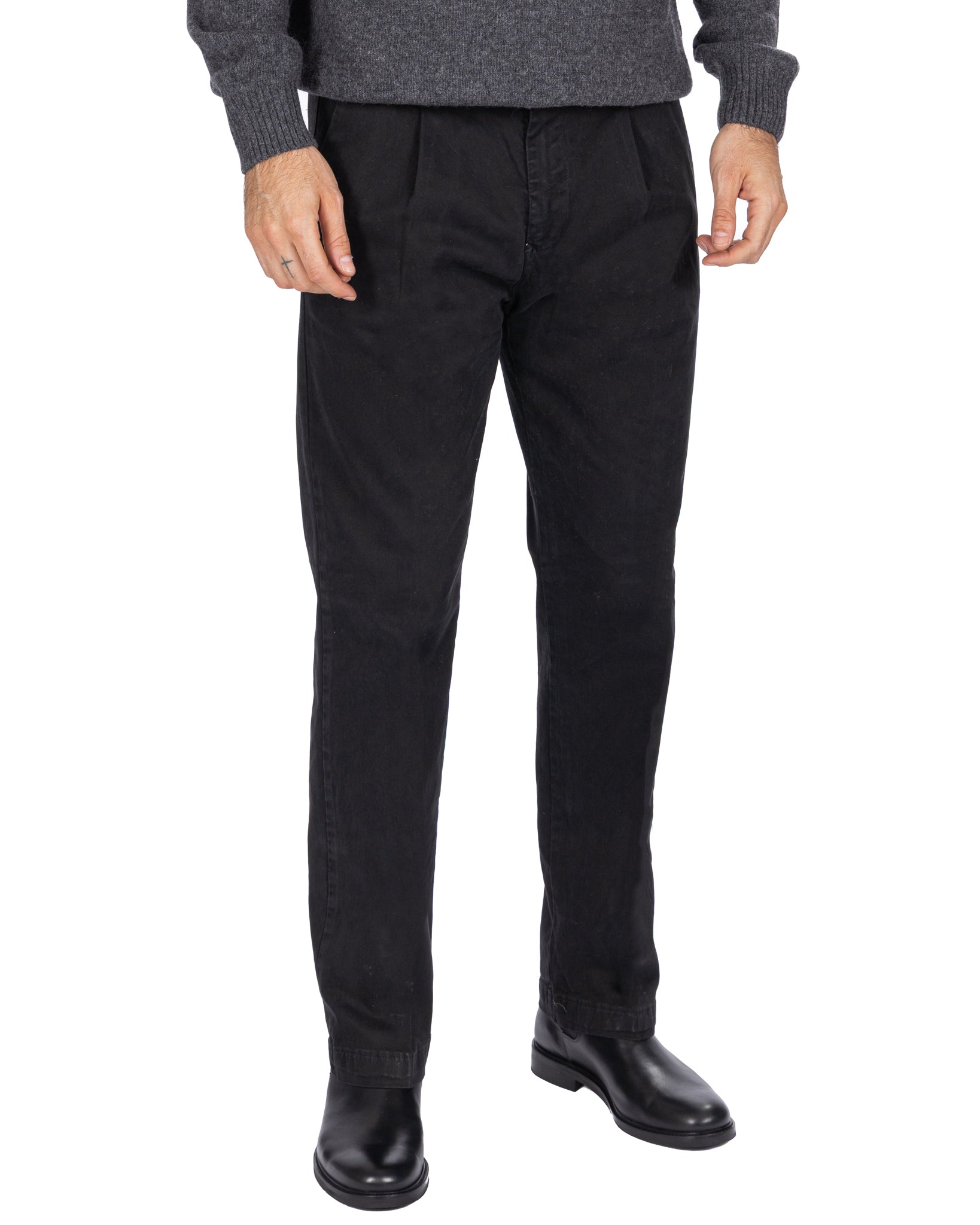Seath - black wide cotton trousers