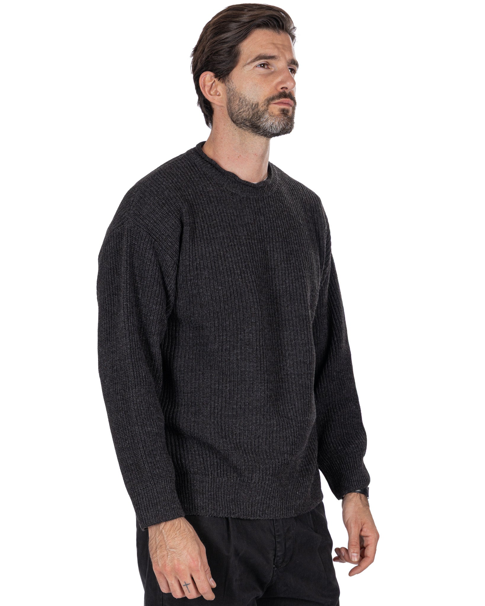 Pull ras du cou côtelé anthracite Sven