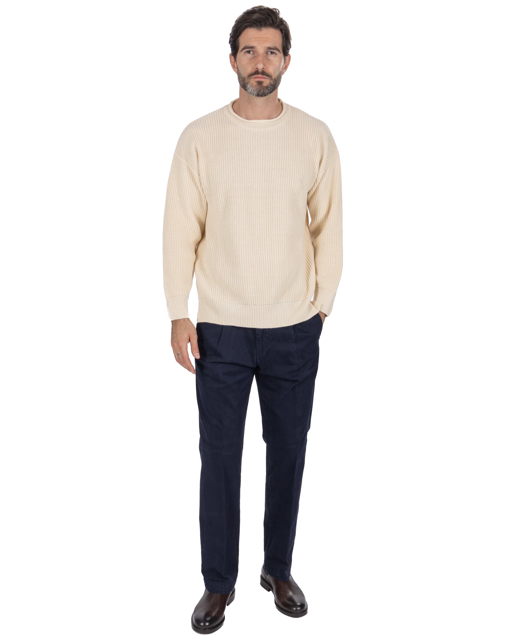Pull ras du cou côtelé beige Sven