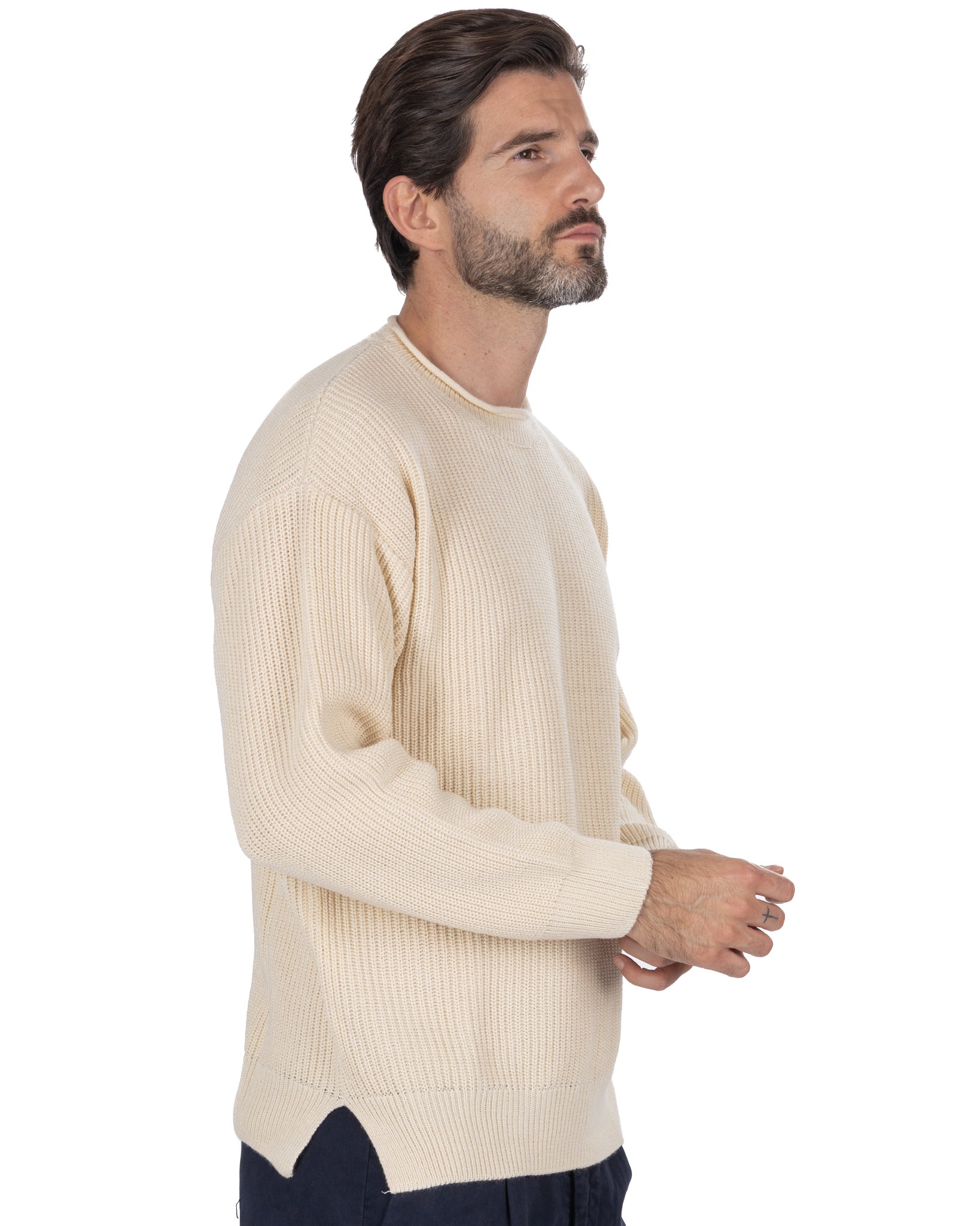 Pull ras du cou côtelé beige Sven