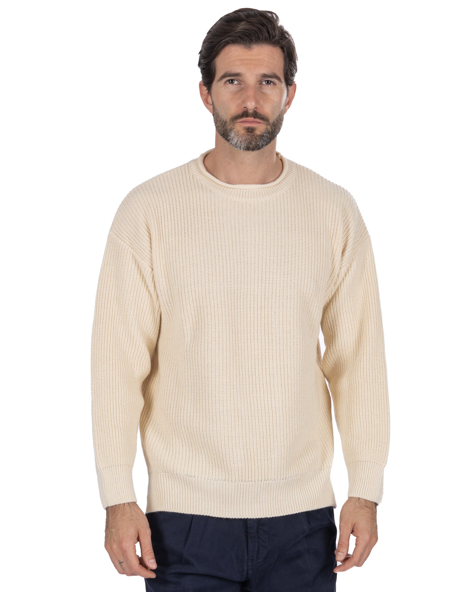 Pull ras du cou côtelé beige Sven