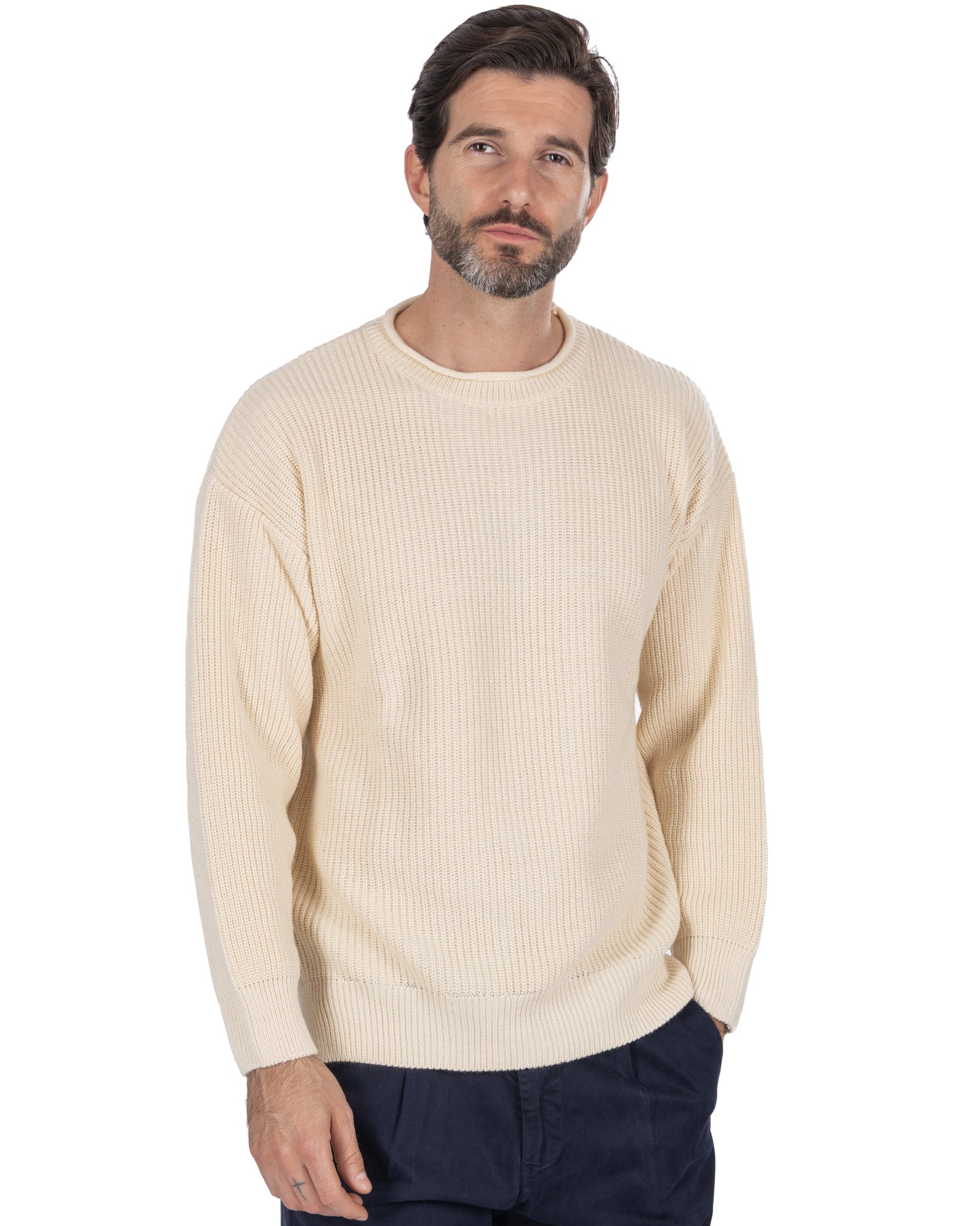 Pull ras du cou côtelé beige Sven