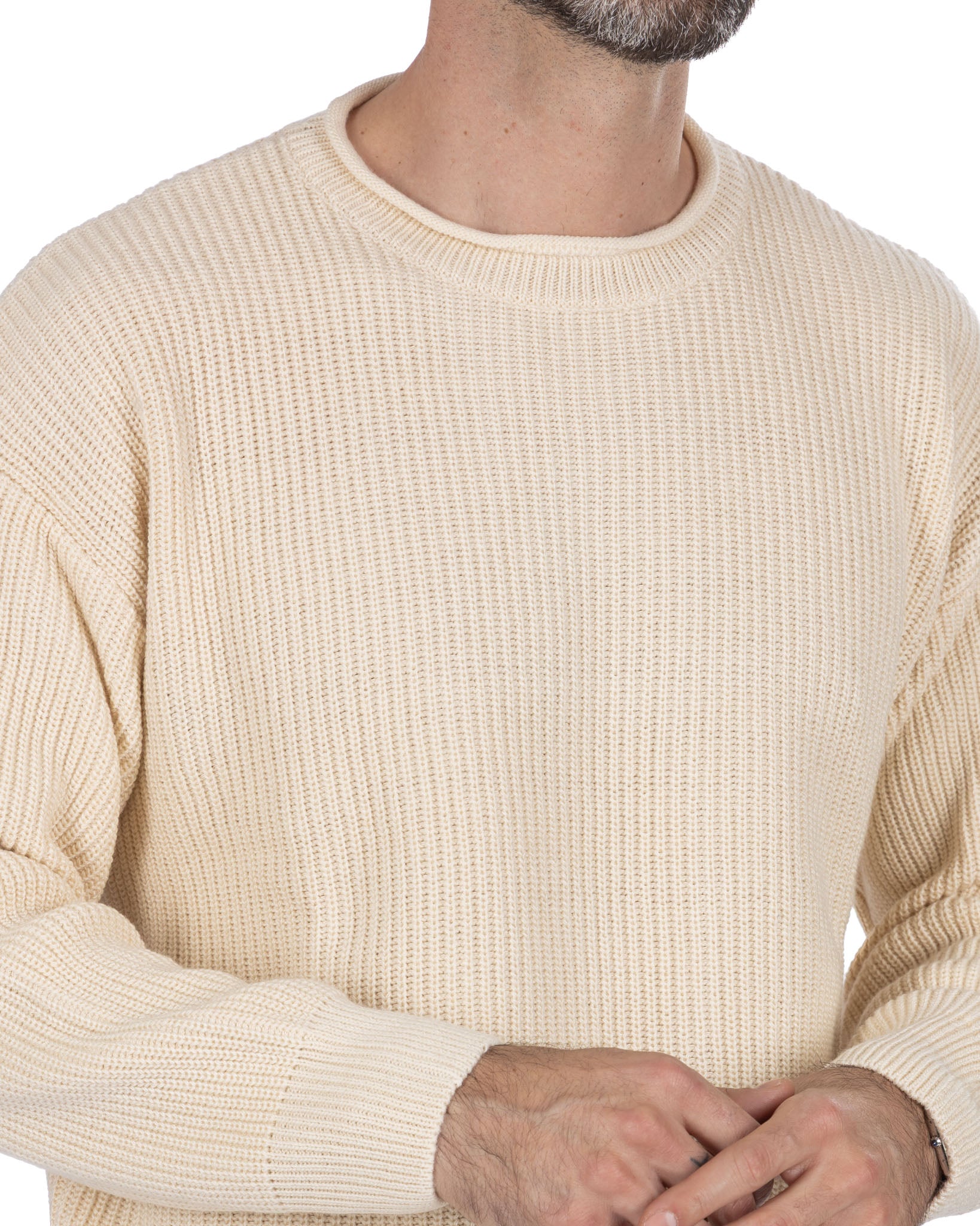 Pull ras du cou côtelé beige Sven