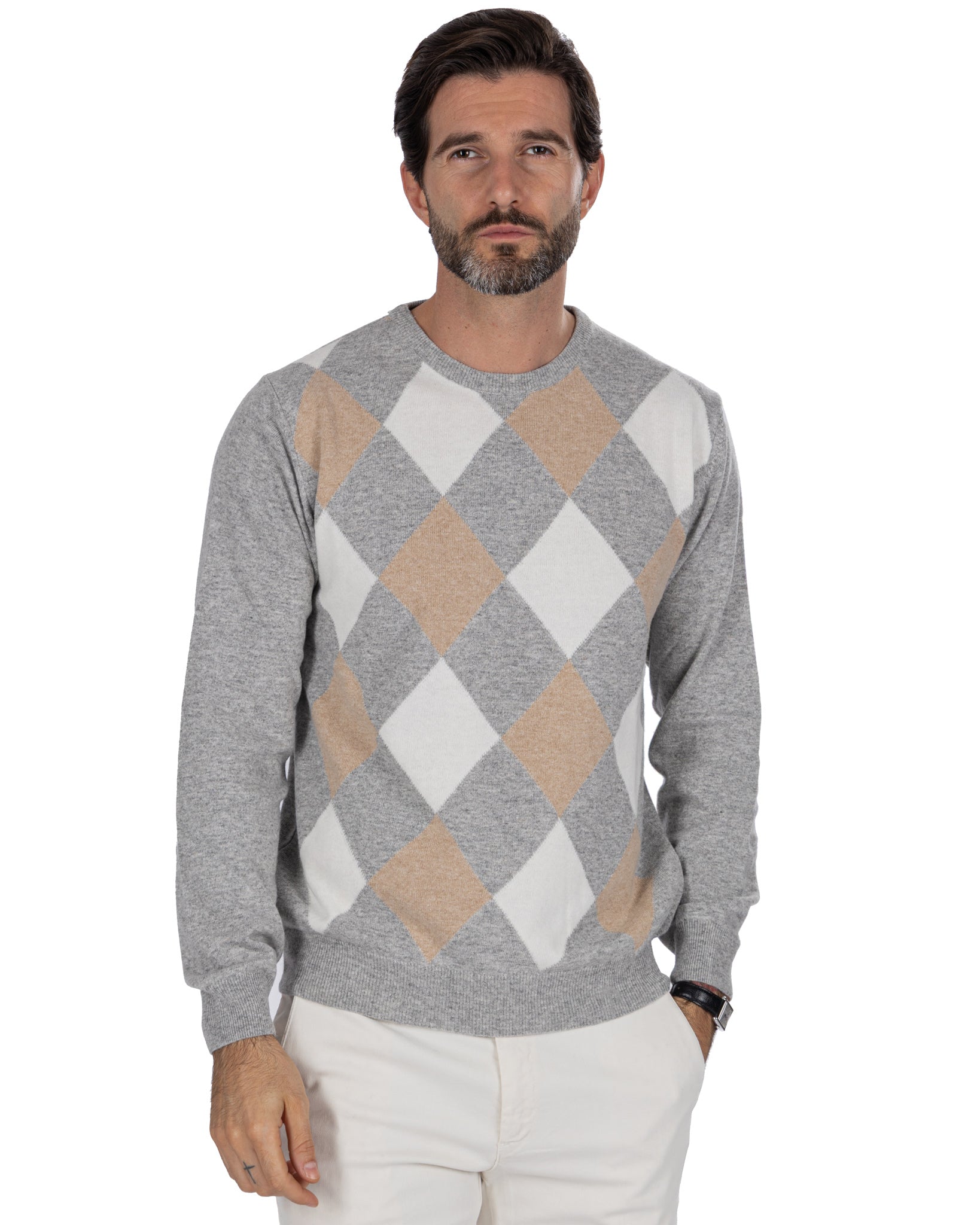 Taal Crewneck in Grey Cashmere Blend Stripes
