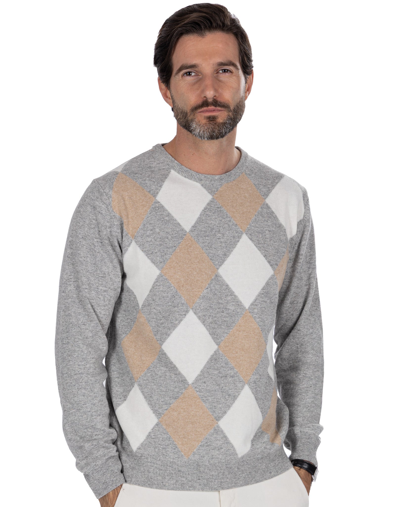 Taal Crewneck in Grey Cashmere Blend Stripes