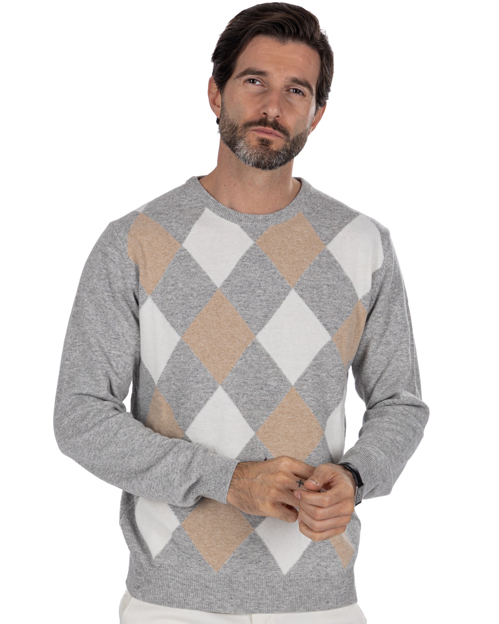 Taal Crewneck in Grey Cashmere Blend Stripes