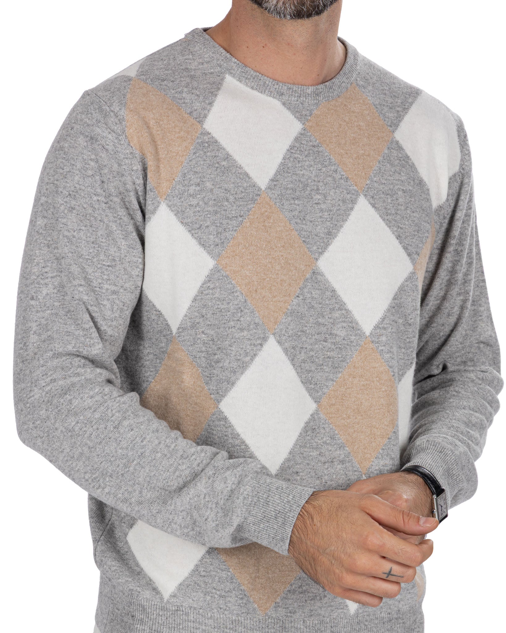 Taal Crewneck in Grey Cashmere Blend Stripes