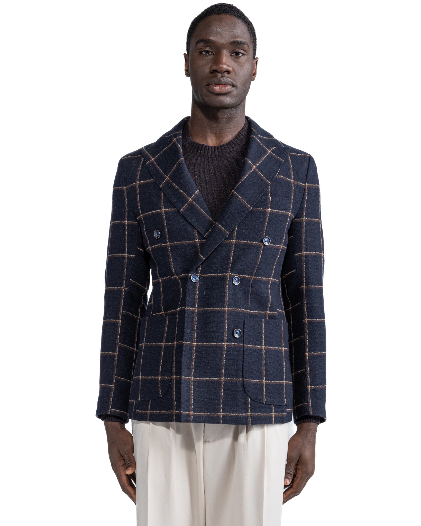 Fuji double-breasted jacket in blue check