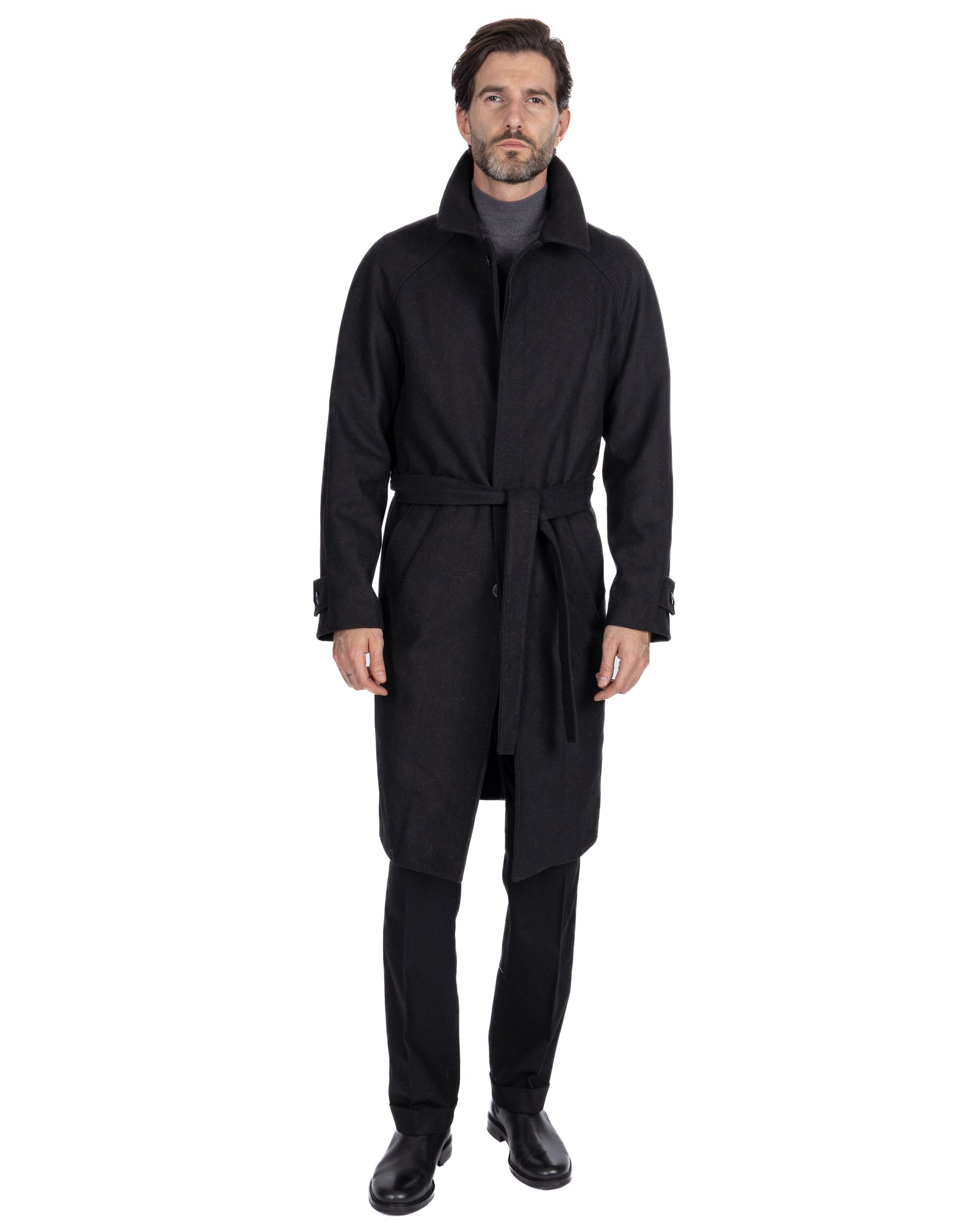 Dimitri long coat in black flannel