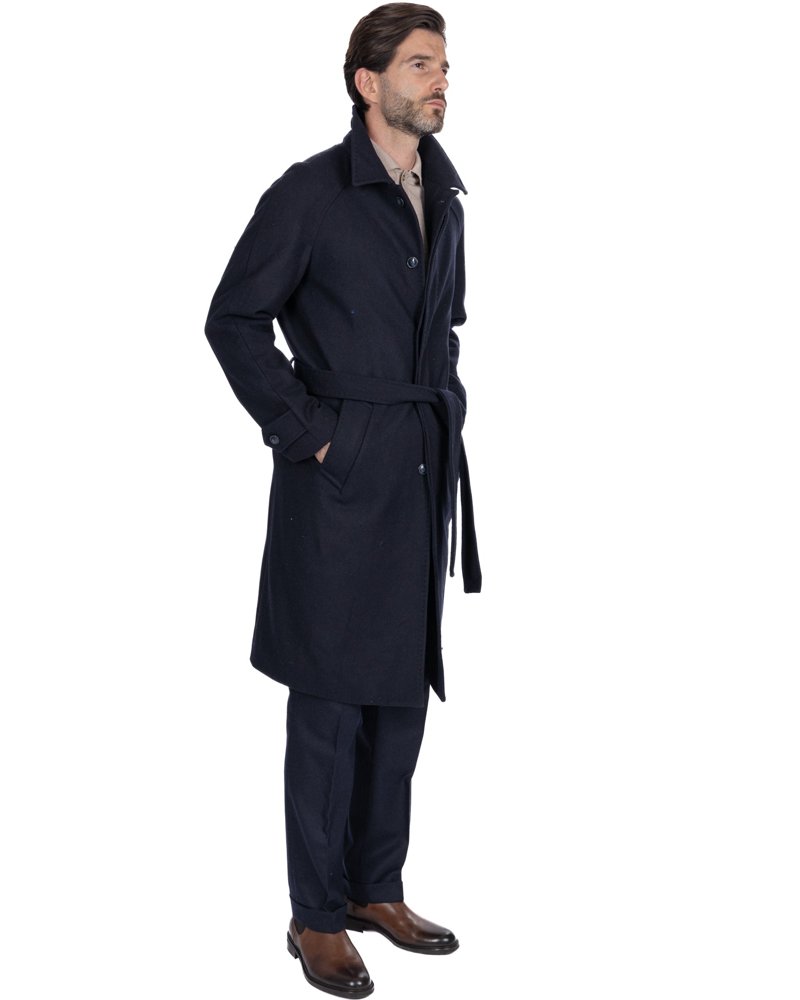 Dimitri long coat in blue flannel