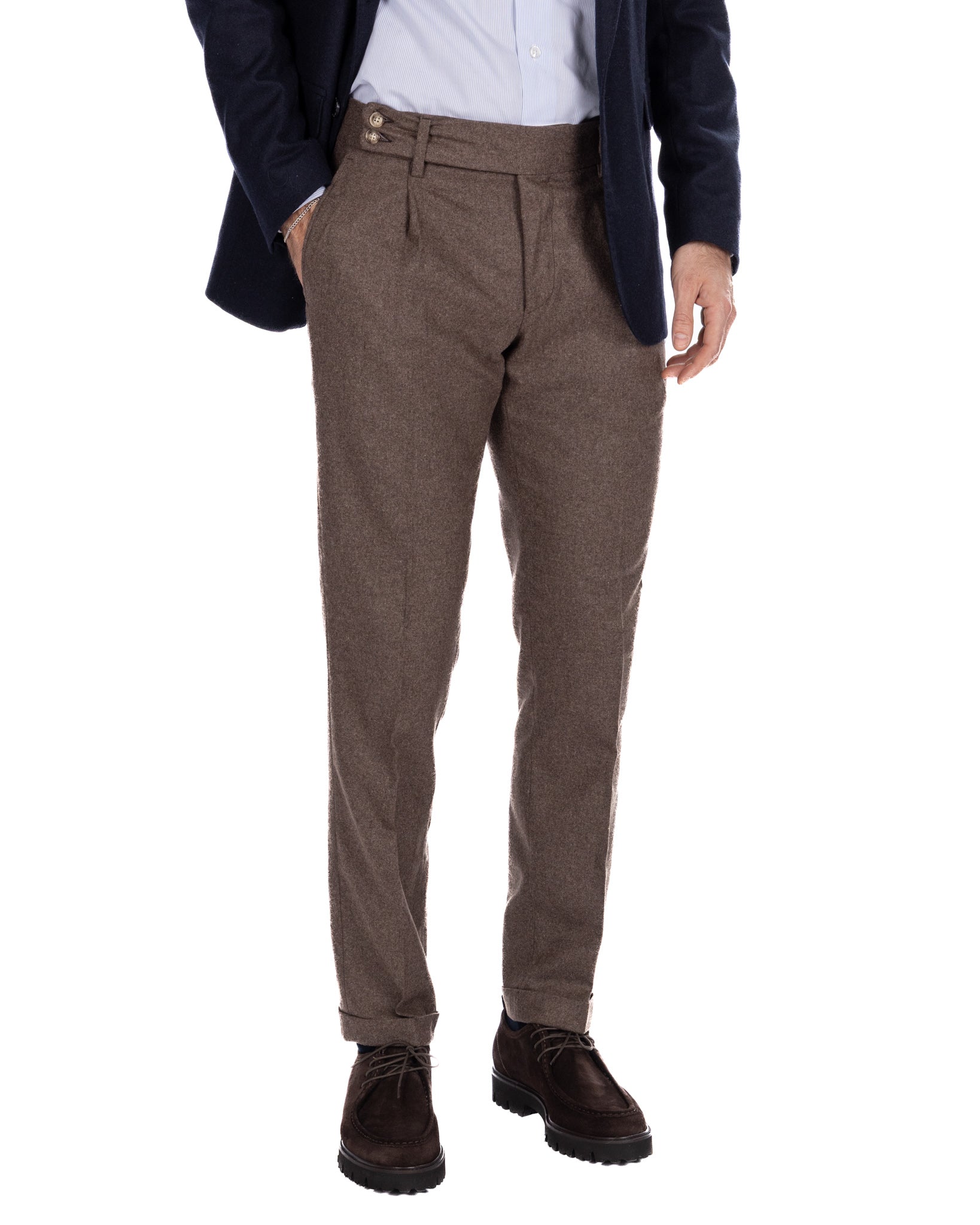 Pantalone Canon in flanella fango