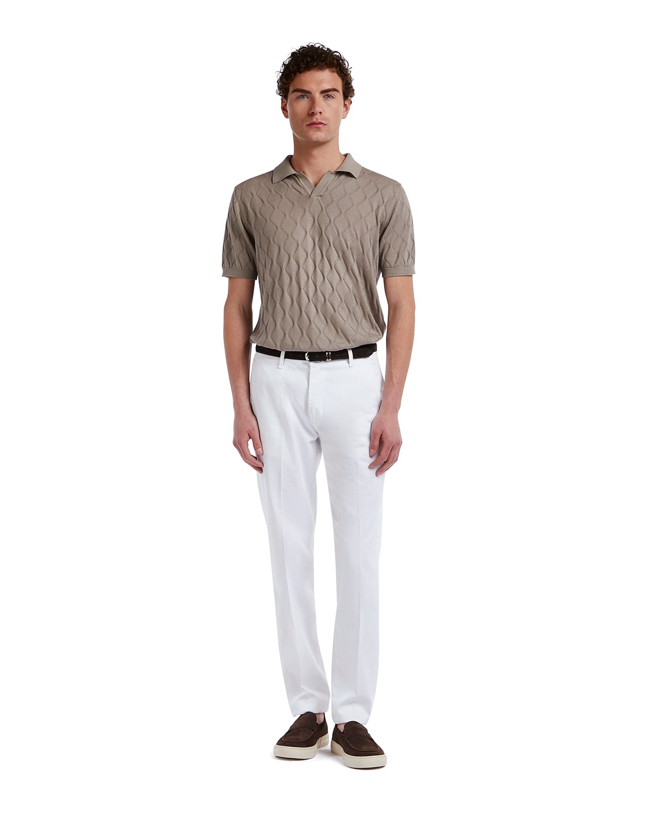 Polo Peter a onde in maglia beige
