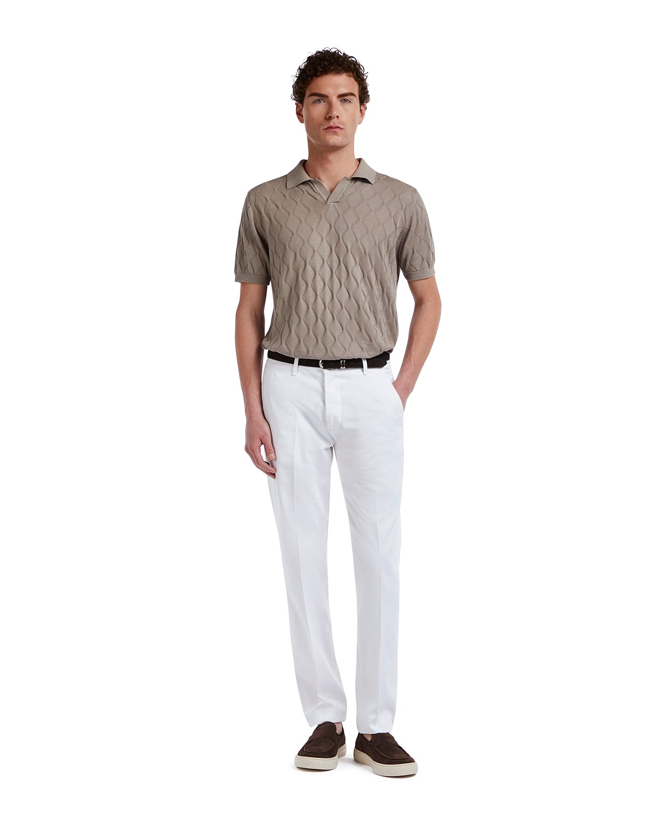 Polo Peter a onde in maglia beige